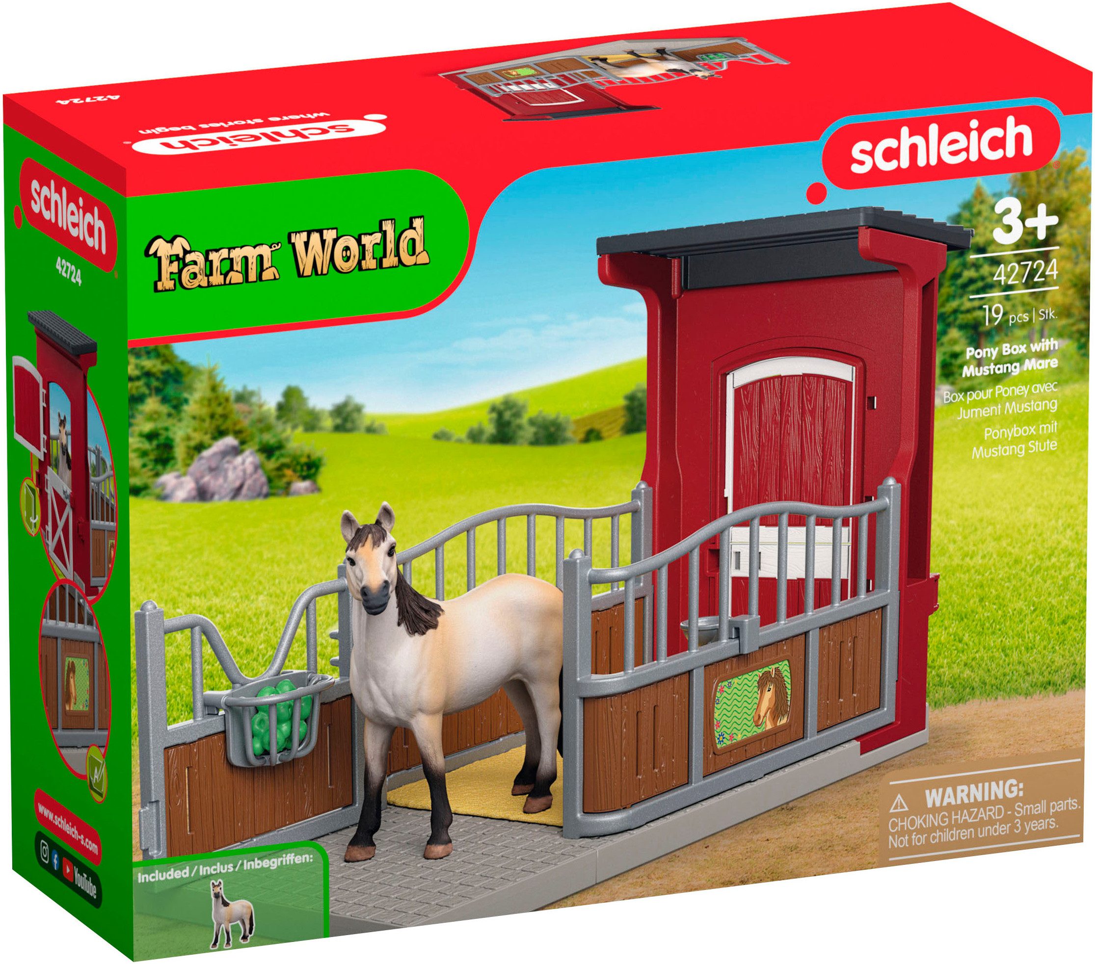 Schleich® Spielwelt FARM WORLD, Ponybox mit Mustang Stute (42724), Made in Europe