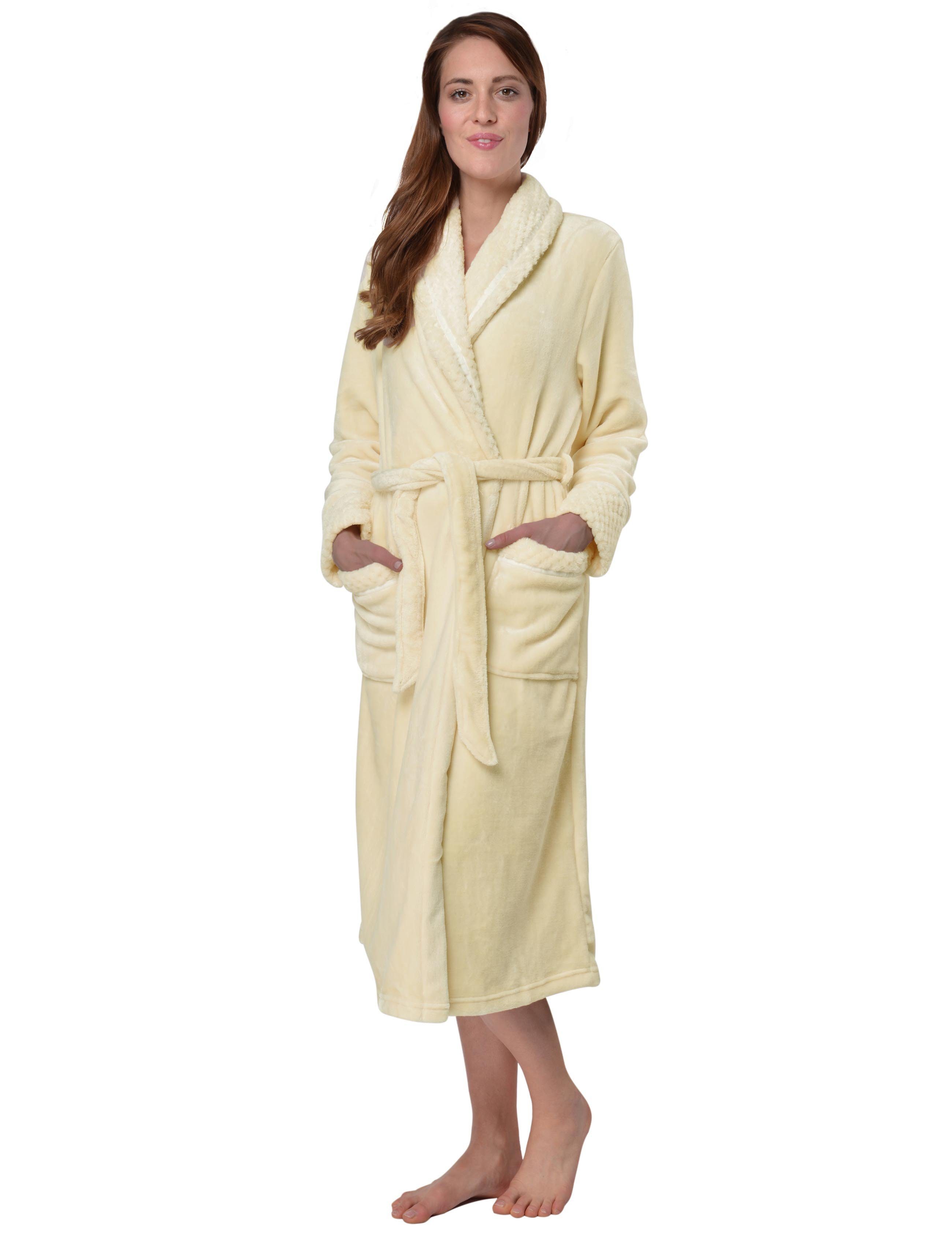 RAIKOU Bademantel Homewear / Morgenmantel /Saunamantel / Hausmantel für Damen, Polyester, Gütel, aus luxuriösem Flausch Coral Fleece