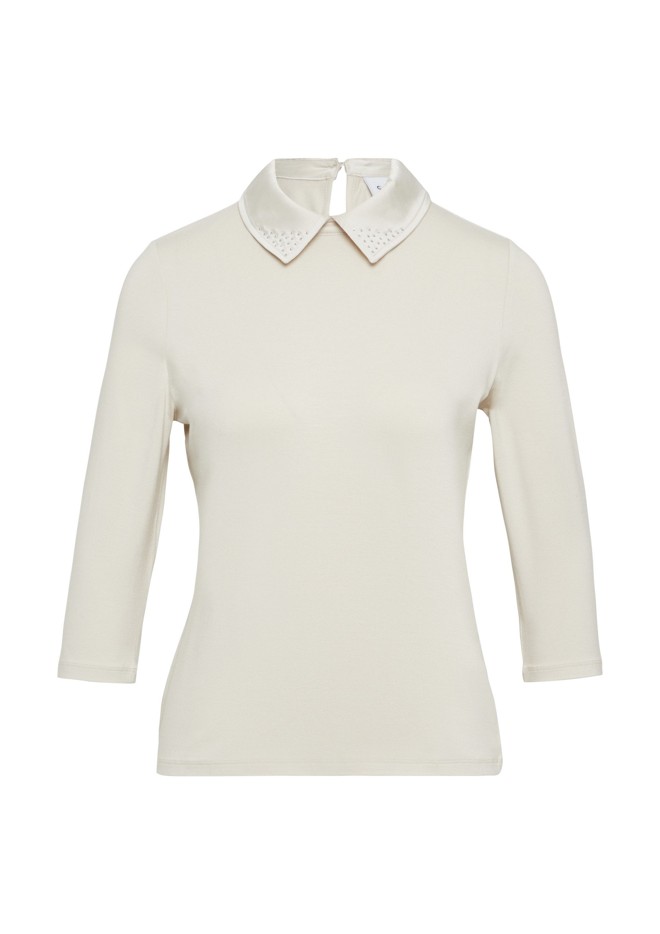 comma 3/4-Arm-Shirt T-Shirt Jerseyshirt mit Satinkragen und Schmucksteinen