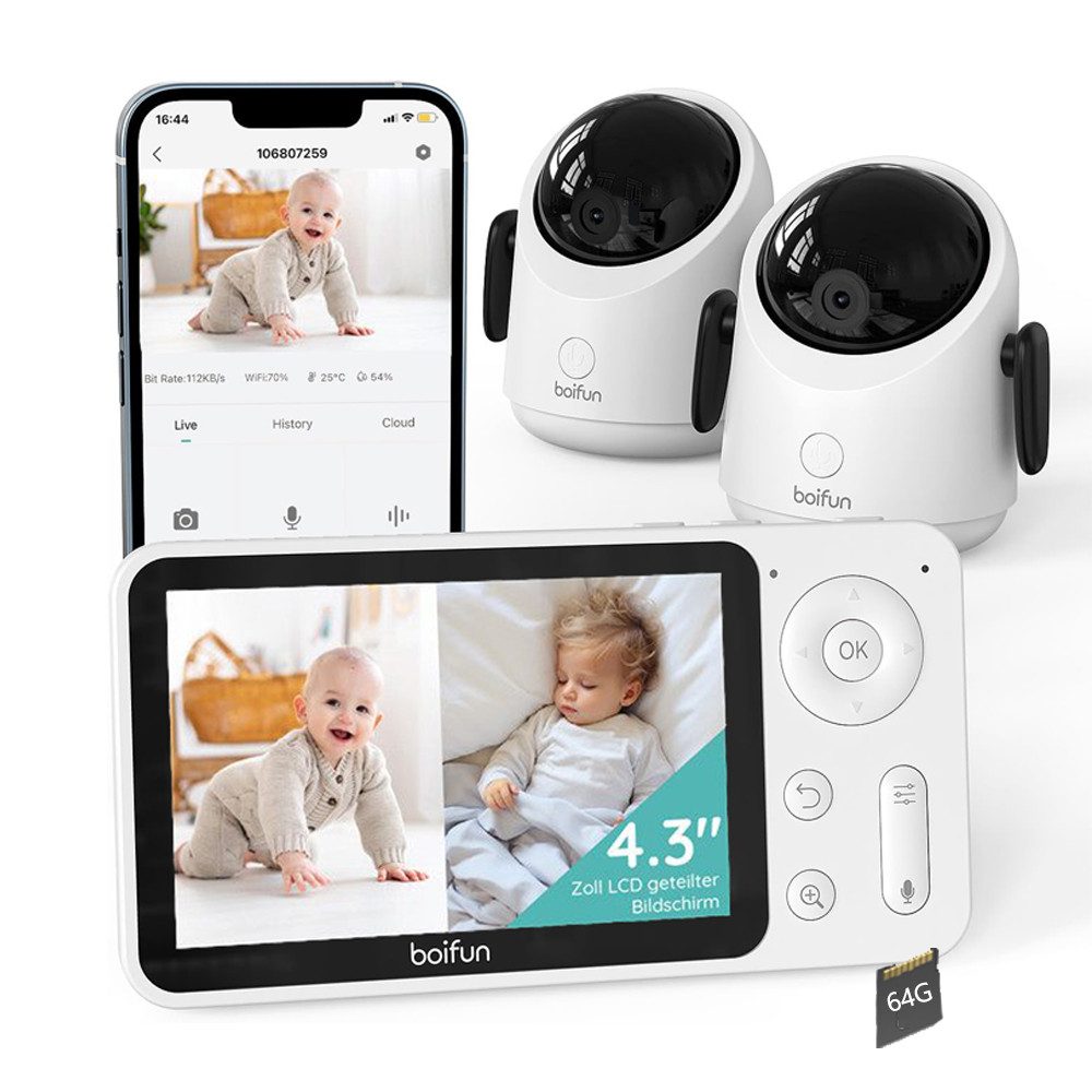 Video-Babyphone WLAN Babyphone mit 2 Kameras und APP 360 Gard 2MP Video Babyfon