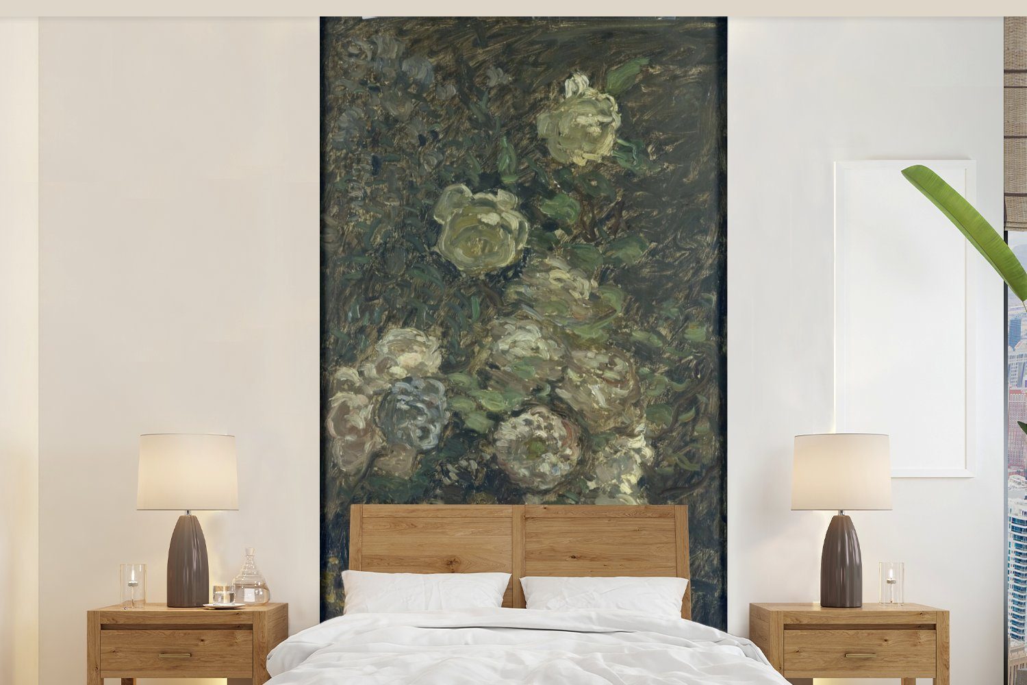 MuchoWow Fototapete Blühende Rosen - Gemälde von Claude Monet, Matt, bedruckt, (2 St), Vliestapete für Wohnzimmer Schlafzimmer Küche, Fototapete