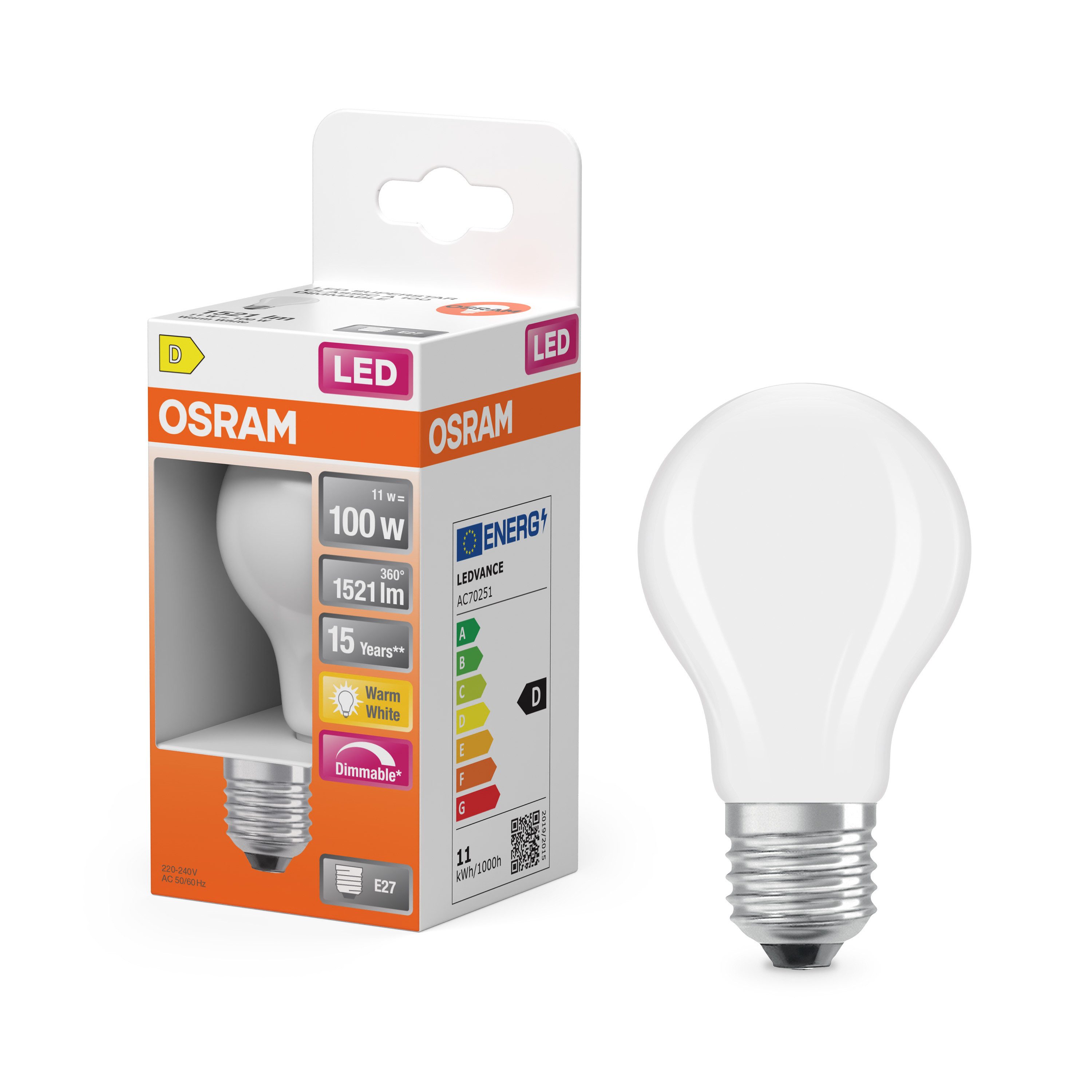 Osram LED-Leuchtmittel LED-Lampe Classic, E27, 1 St., Warmweiß