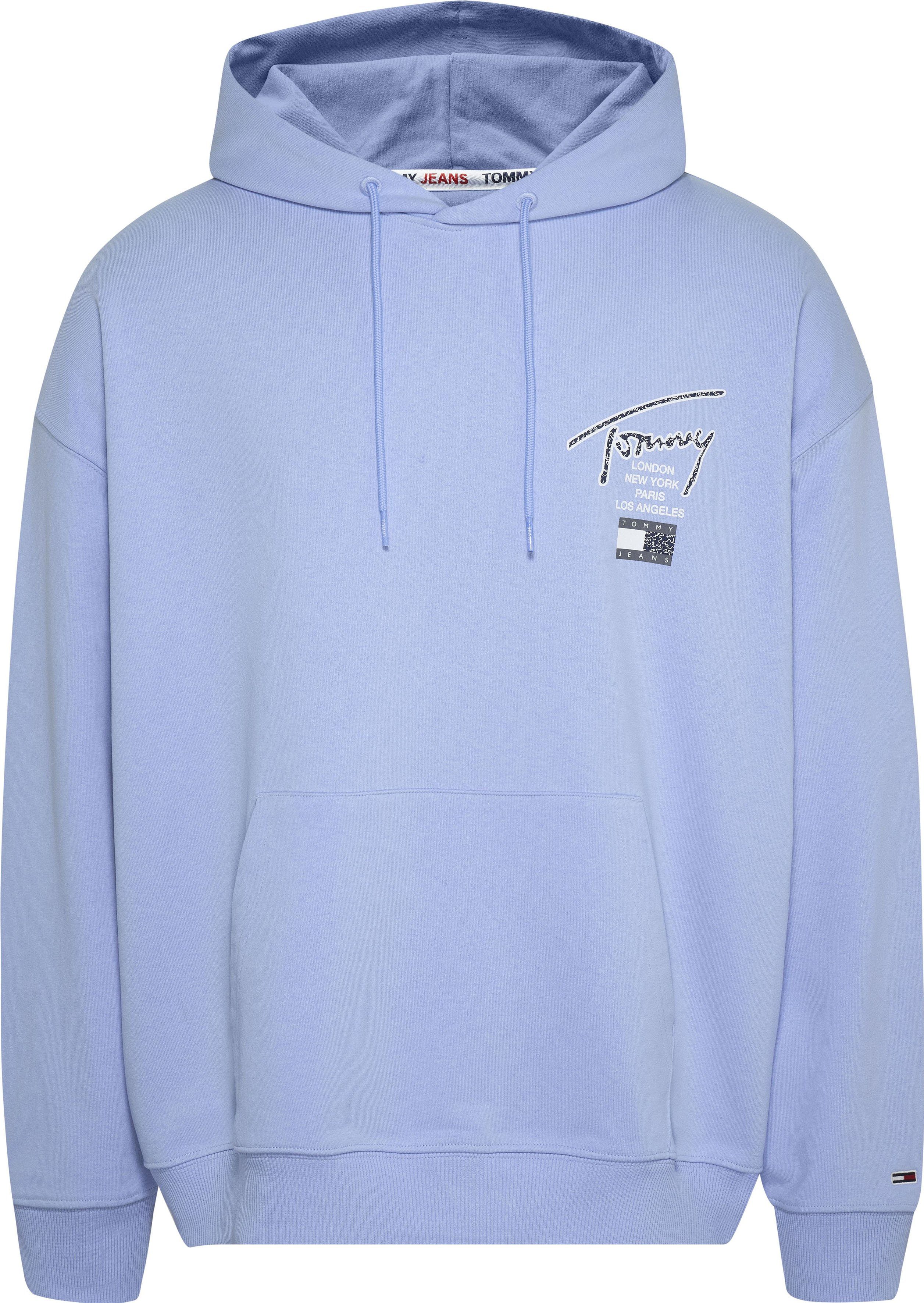HOODIE Kapuzensweatshirt AOP OVZ Pearly Blue BACK mit Logodruck dem Tommy Jeans auf Rücken TJM