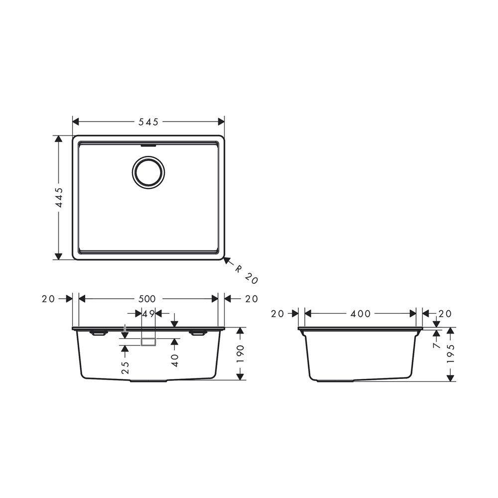 hansgrohe Granitspüle hansgrohe S530-F500 Handbedienung graphitschwarz, 54,5/445 cm