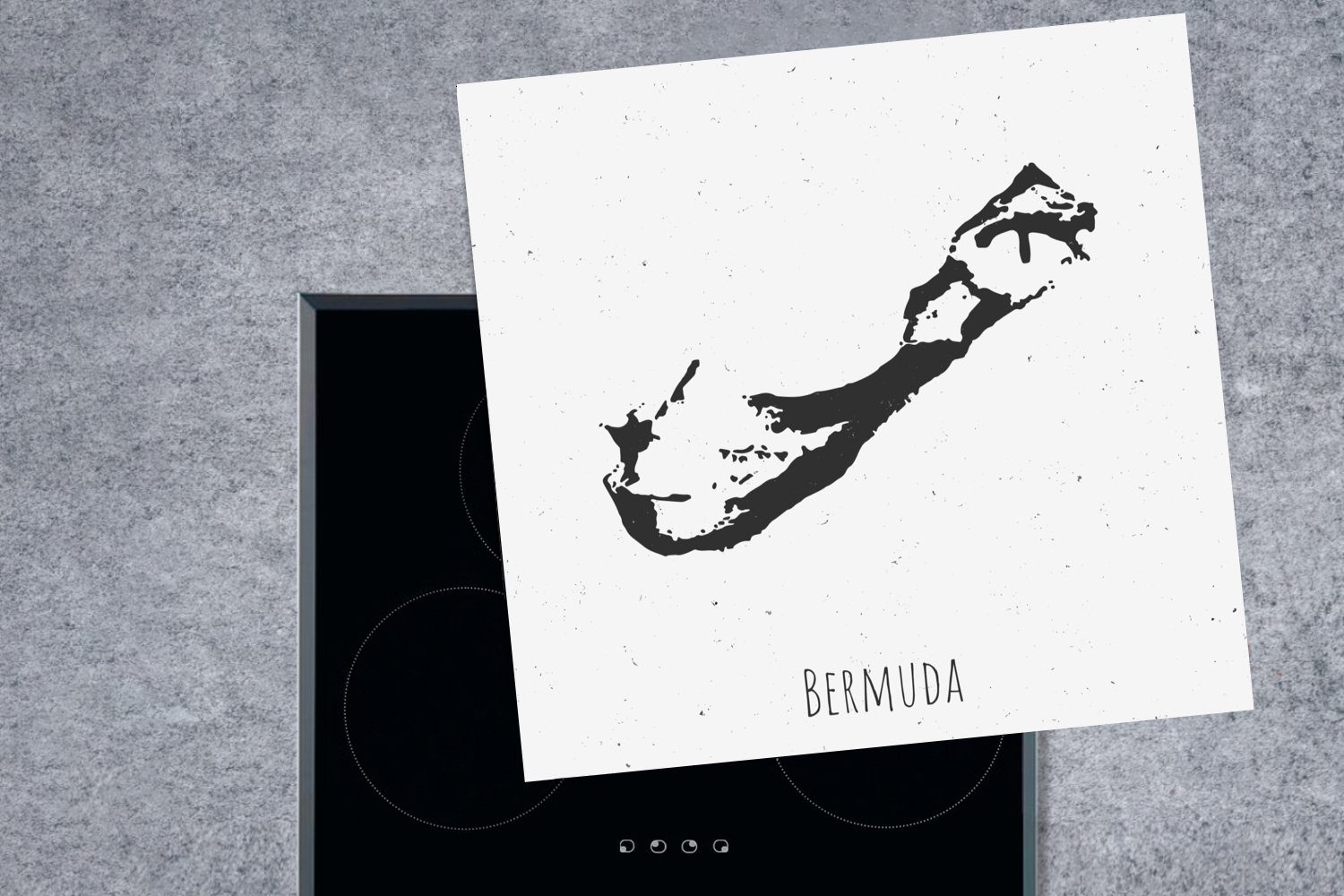 Schwarz-Weiß-Illustration MuchoWow tlg), für auf Bermuda Vinyl, einem (1 Herdblende-/Abdeckplatte Arbeitsplatte 78x78 staubigen von Hintergrund, Ceranfeldabdeckung, cm, küche