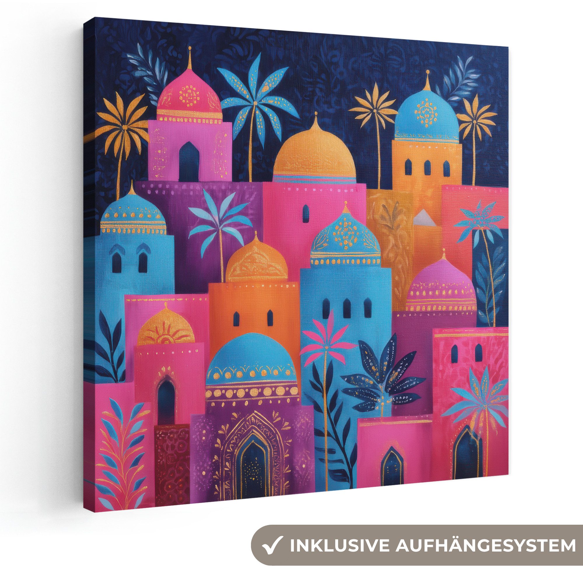 OneMillionCanvasses® Leinwandbild Bunte Gebäude - Abendlicht - Islamisch, Fotodruck (1 St), Wandbild, Deko Schlafzimmer Wohnzimmer Flur 20x20 cm