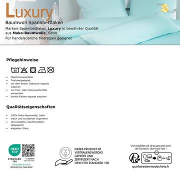 Spannbettlaken Luxury Spannbetttuch Mako Satin Laken 90x190cm mint, aqua-textil, Baumwolle, (1 Stück), für herkömmliche Matratzen,leicht beziehbar,Rundumgummi,waschbar