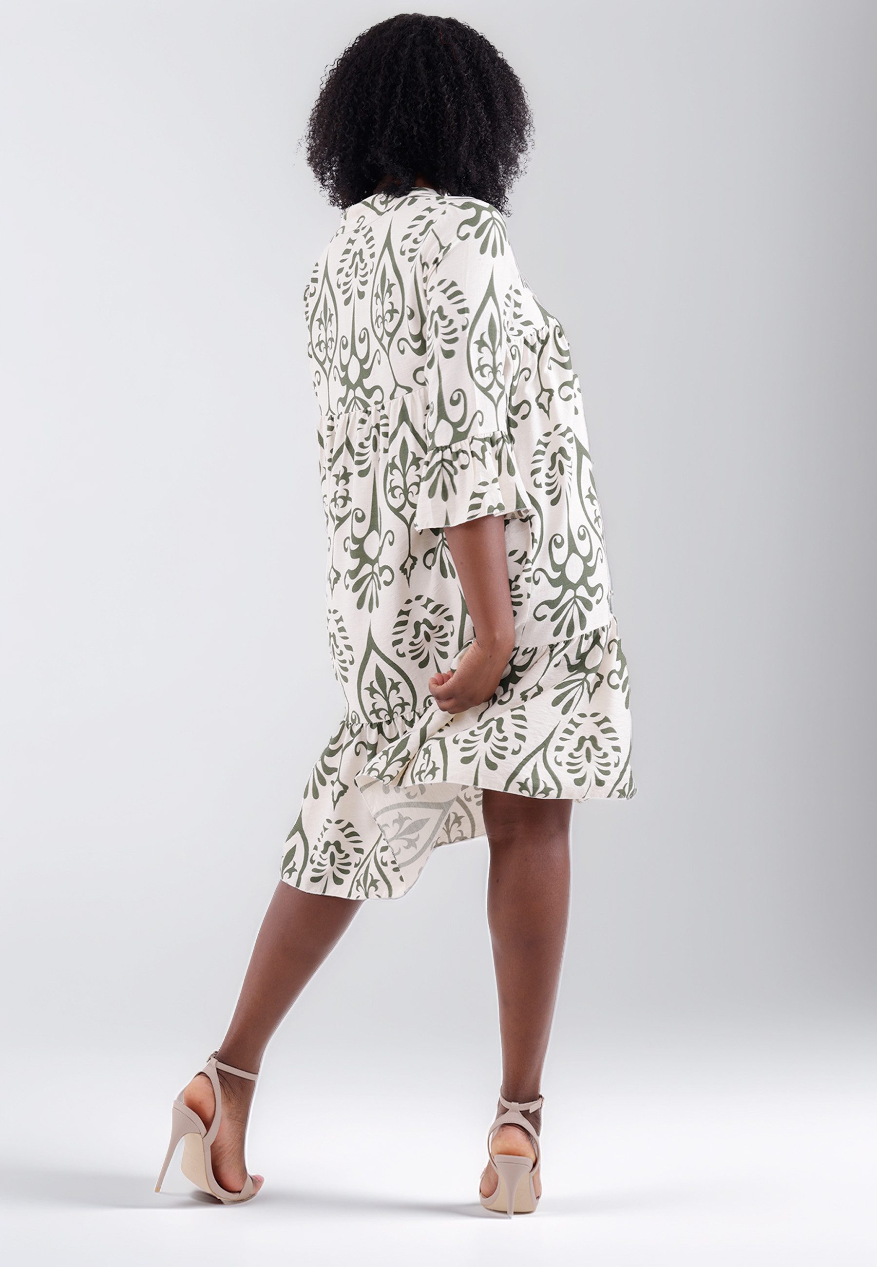 YC Fashion & Style Tunikakleid mit Ethno-Print und Volantärmeln – One Size Alloverdruck