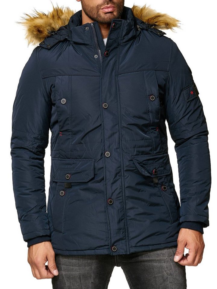 Reslad Winterjacke Herren Jacke Winter-Jacke Herren-Parka Kapuzen-Jacke Fell-Kragen Anora warme gesteppte Jacke mit Kapuze