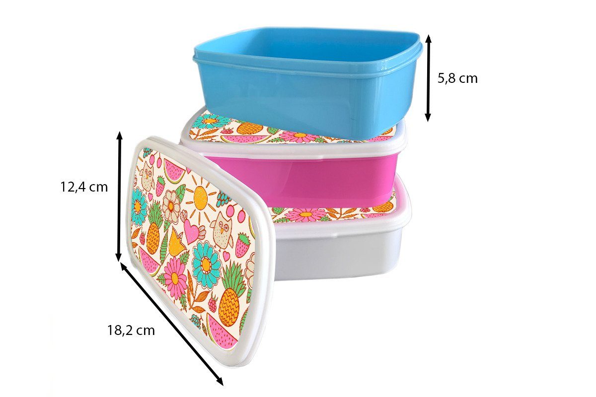 MuchoWow Lunchbox Eule - (2-tlg), Brotbox - - Erwachsene, Brotdose Blumen Kinder Regenbogen Kinder, Kunststoff, rosa Snackbox, Muster, für Mädchen, - Kunststoff