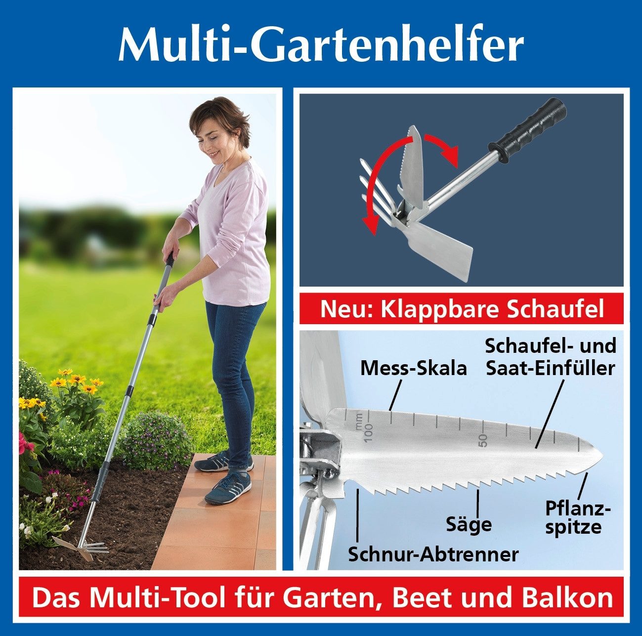 Gartenhacke Multi Gartenhelfer 7in1 Harken jäten schaufeln abmessen sägen hacken e
