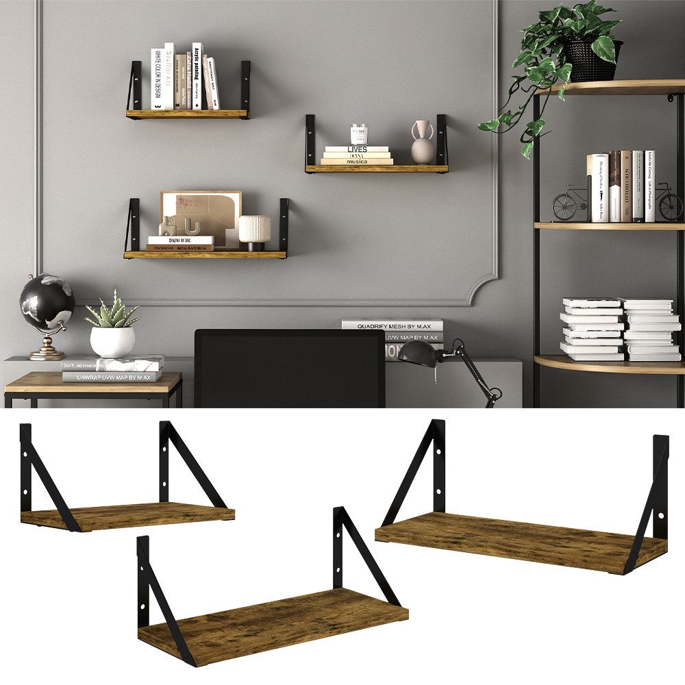 Vicco Bücherregal Fyrk, Eiche rustikal/Schwarz, 3 Teile günstig online kaufen