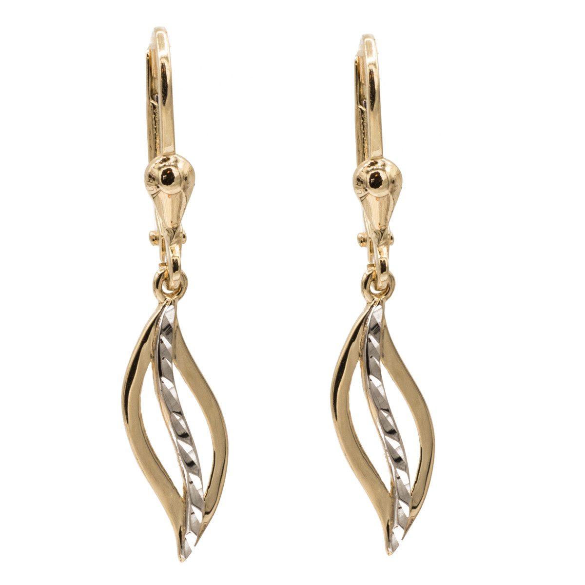 Bella Carina Paar Ohrhänger Ohrringe mit Brisur bicolor aus 585 Gold 14 Karat, 585 Gold 14 Karat