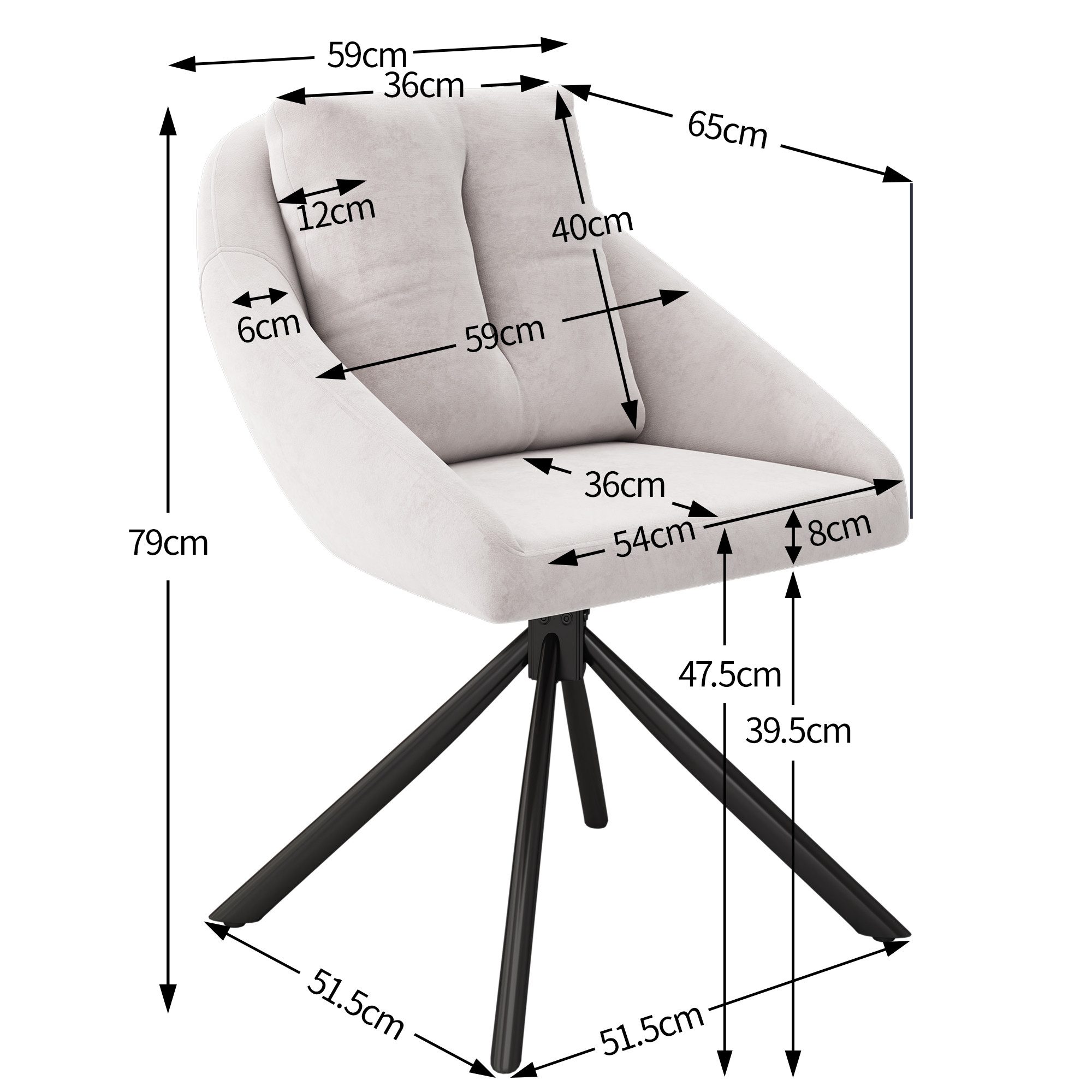 Flieks Esszimmerstuhl (360° drehbar, Set, 6 St), 6er Set Polsterstühle Drehstuhl mit Rückenkissen Wohnzimmerstuhl Samt