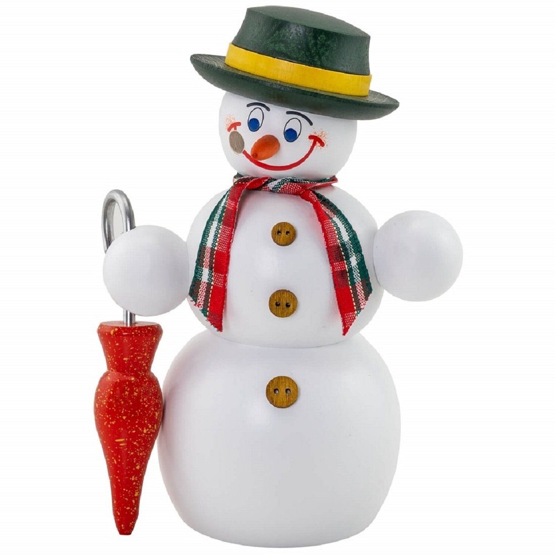 Seiffener Volkskunst Räuchermännchen Räuchermann Schneemann mit Schirm, Handarbeit aus dem Erzgebirge