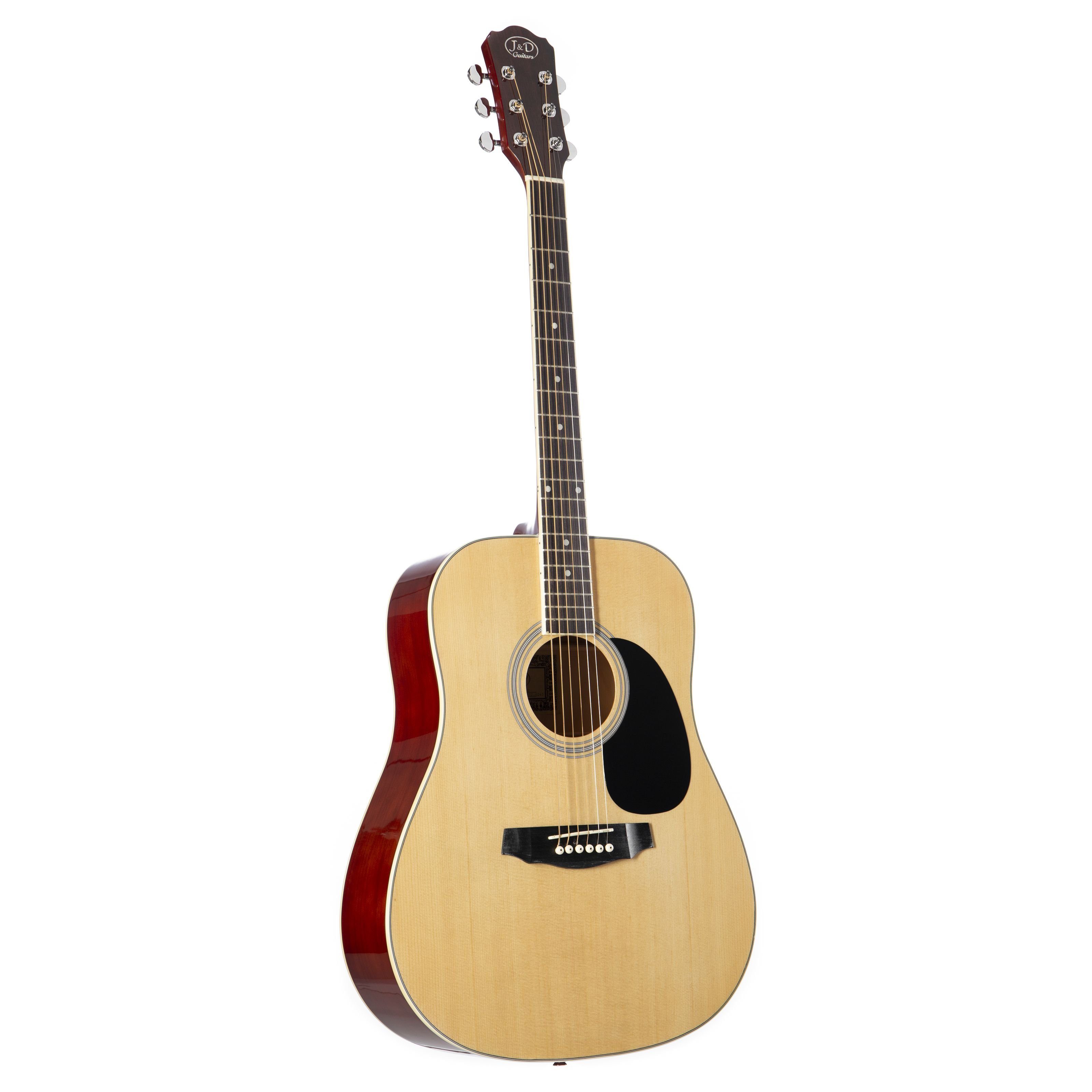 J & D Westerngitarre, D-80 NT Westerngitarre, Akustik-Gitarre für Anfänger und Einsteiger, Acoustic Guitar, Dreadnought mit Natural Hochglanz Fichtendecke, Westerngitarre, Akustik-Gitarre, Dreadnought