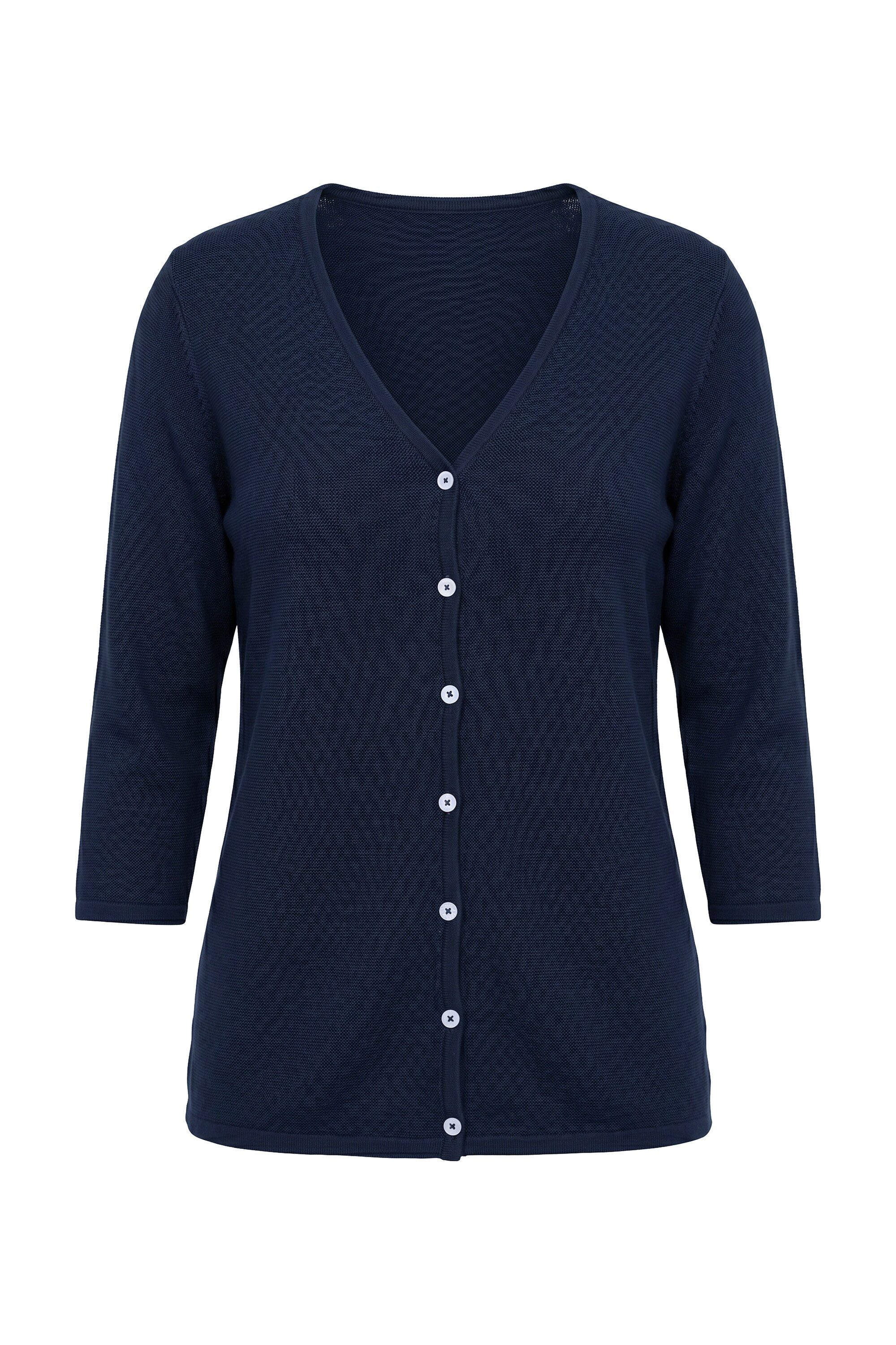Ulla Popken Strickjacke Strickjacke V-Ausschnitt 3/4-Arm Biobaumwolle