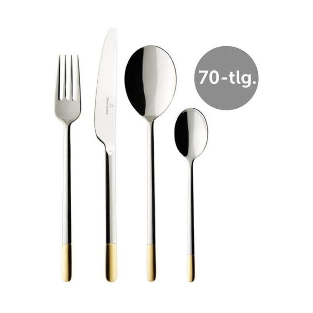 Villeroy & Boch Besteck-Set Besteck-Set 70-tlg. Ella Edelstahl teilvergoldet (1-tlg), Premium Porcelain, Kaffeeservice, Geschirrset, für 12 Personen, Edelstahl, silberfarben