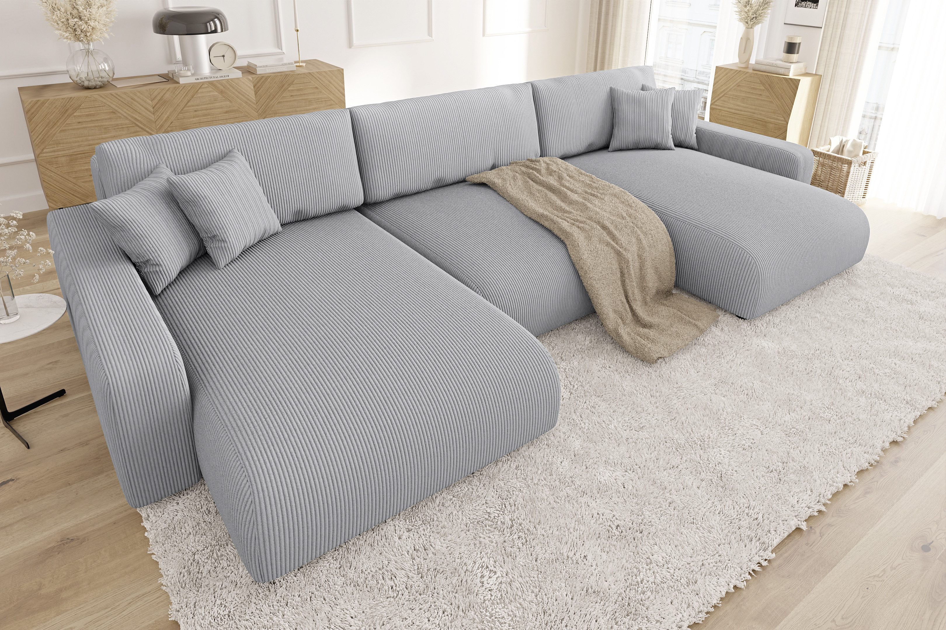S-Style Möbel Wohnlandschaft Emma mit Schlaffunktion und Bettkasten in Cord günstig online kaufen