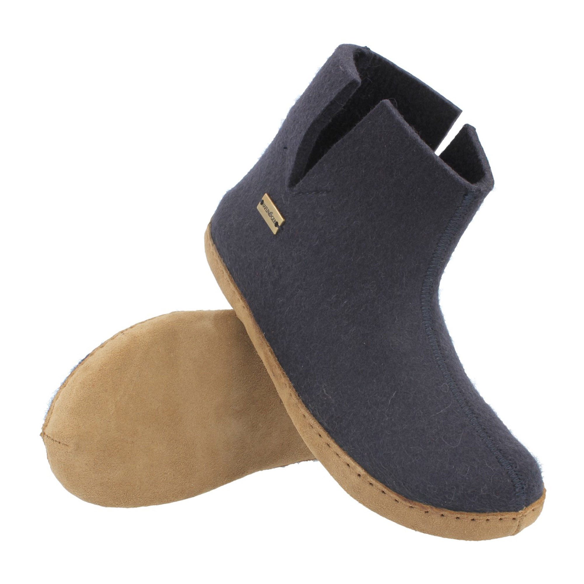 Haflinger Emils Booty Filzpantoffel Hausschuh mit Ledersohle Unisex Hausschuh