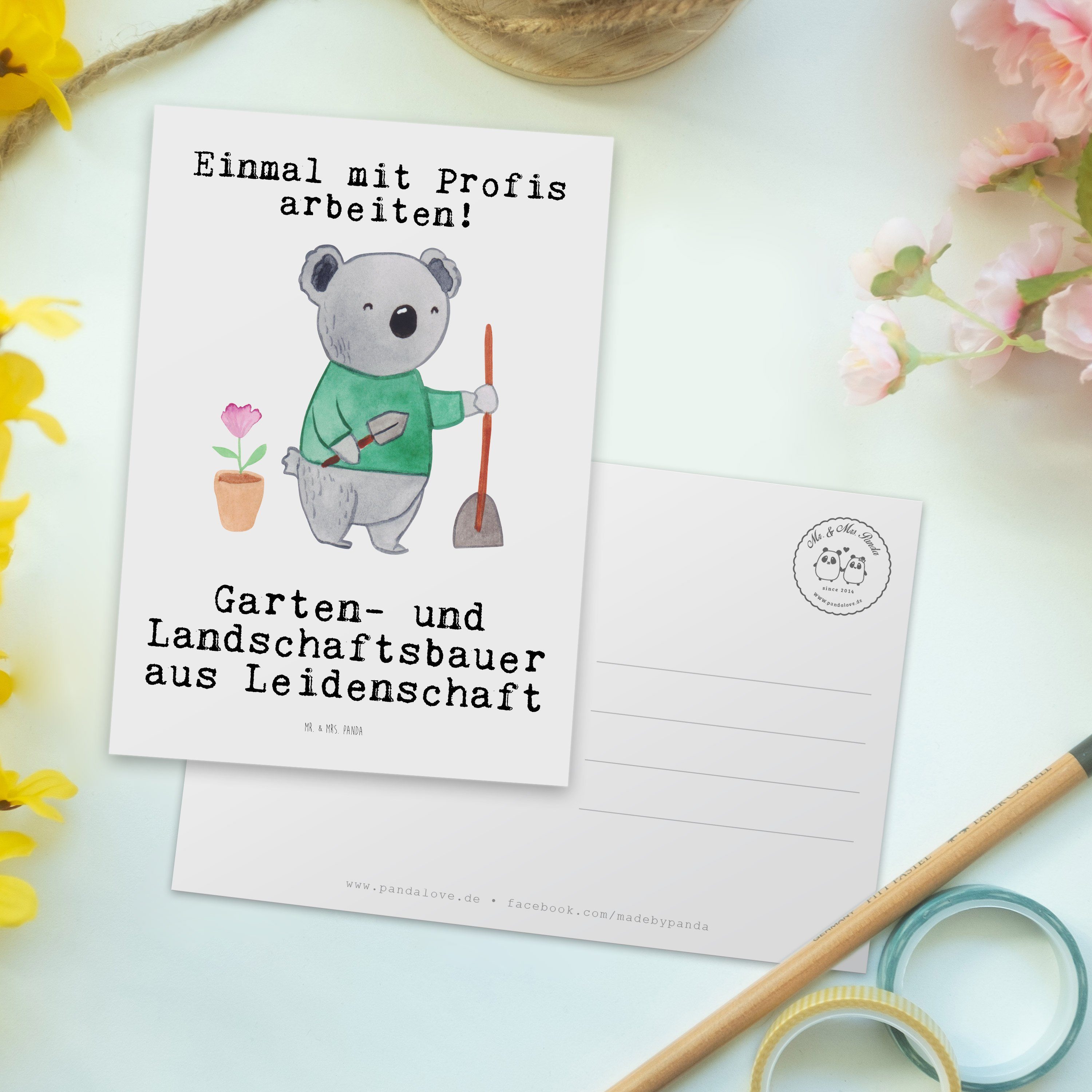 Leidenschaft Mrs. Weiß Landschaftsbauer Mr. - Panda aus Postkarte & Ansi und Garten- Geschenk, -