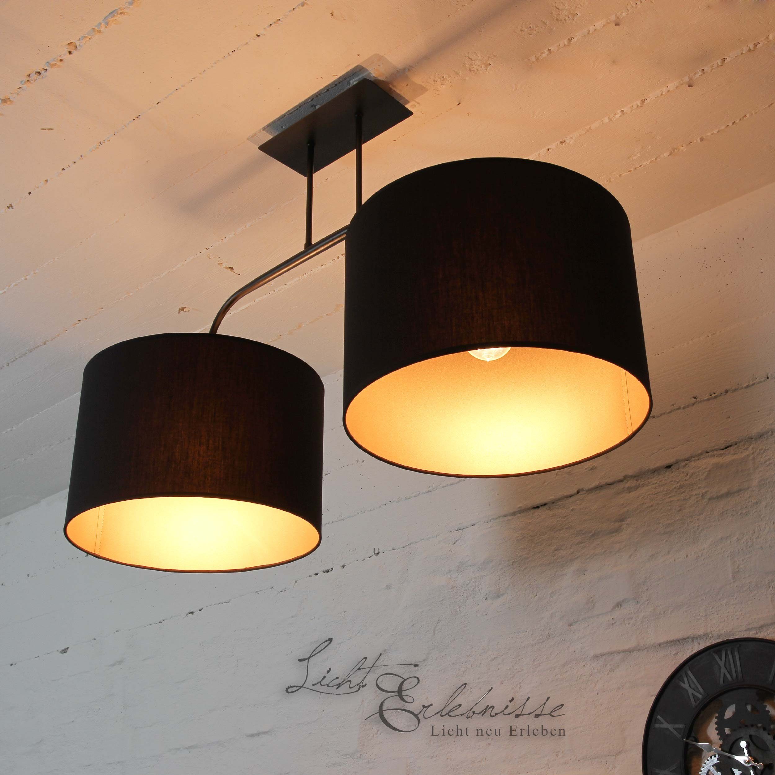 Licht-Erlebnisse Deckenleuchte Stoffschirm Lampe Schwarze Esstisch Deckenlampe modern ohne Vintage Leuchtmittel, ALICE