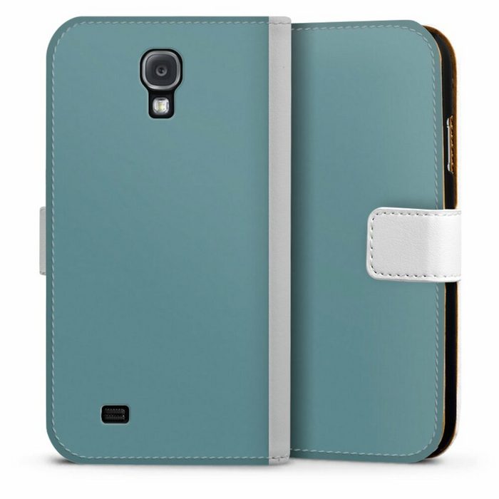 DeinDesign Handyhülle Art Blau einfarbig Petrol Samsung Galaxy S4 Hülle Handy Flip Case Wallet Cover Handytasche Leder