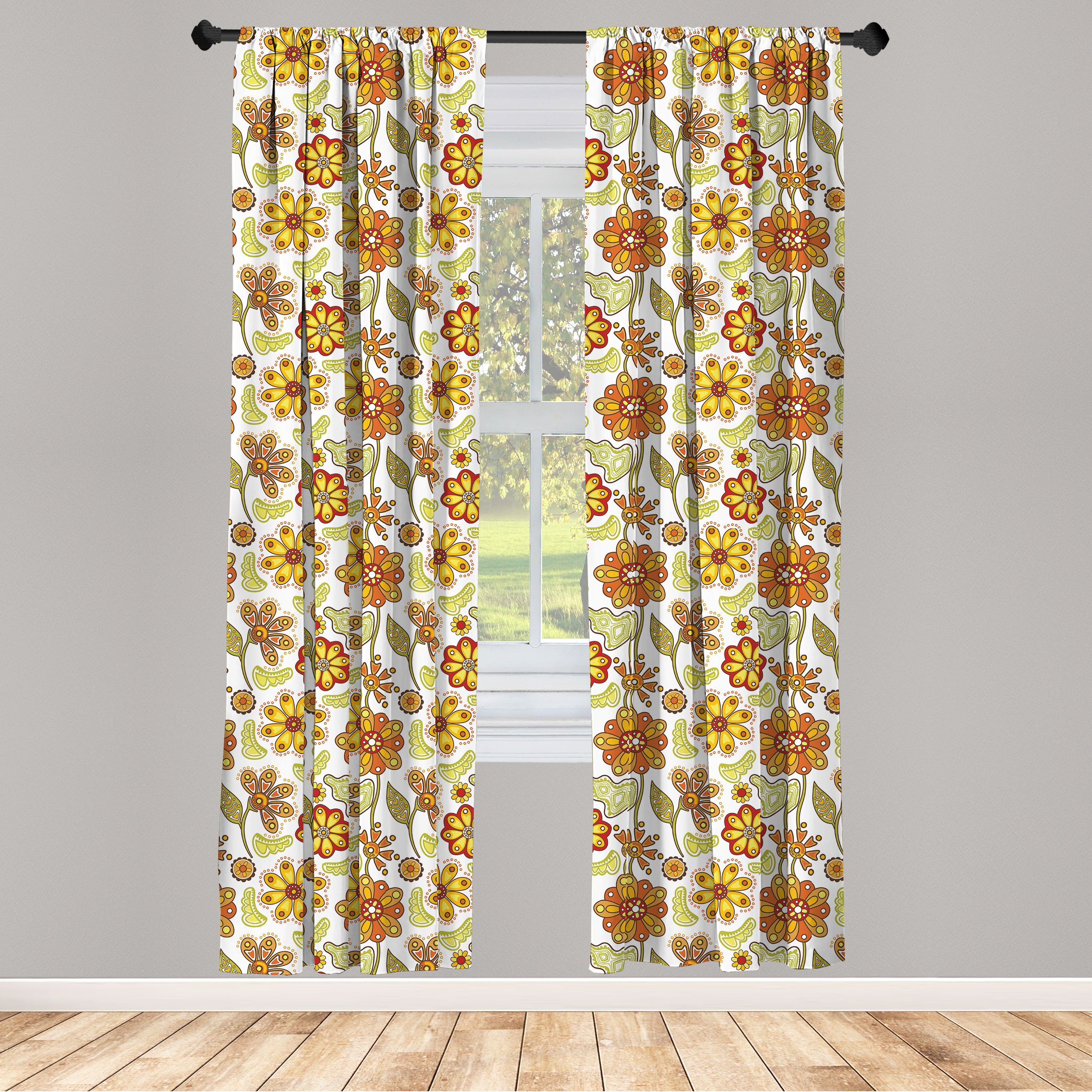 Gardine Vorhang für Wohnzimmer Schlafzimmer Dekor, Abakuhaus, Microfaser, Blumen Bunte Cartoon-Blumen