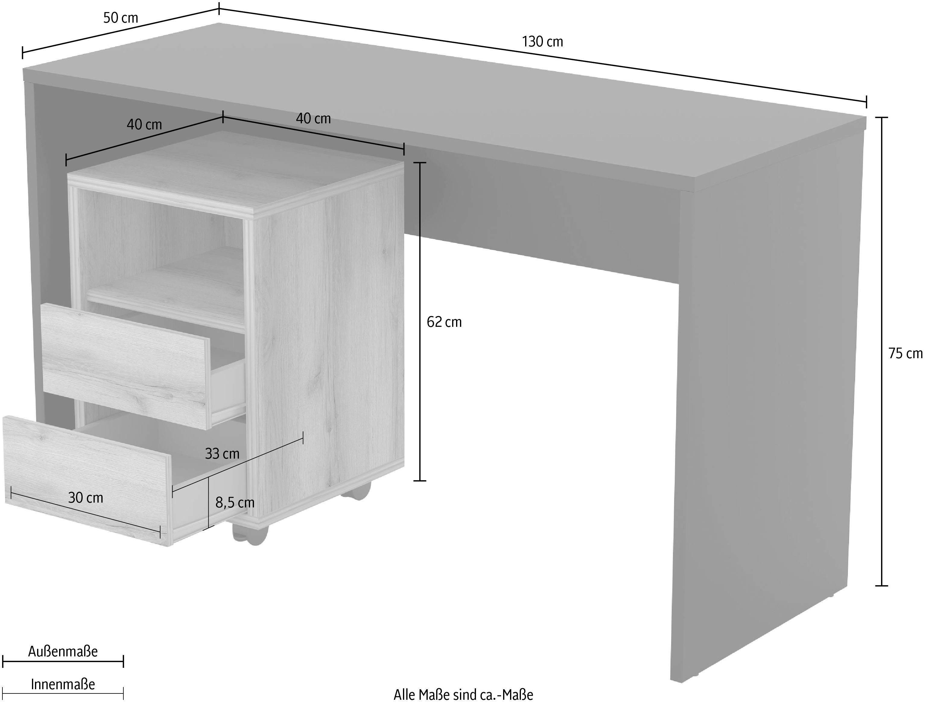 (Set, Design Schreibtisch natural Helvetia 2-St), bestehend Rollcontainer aus grand Büro-Set Agapi, und modernen schwarz/eiche im