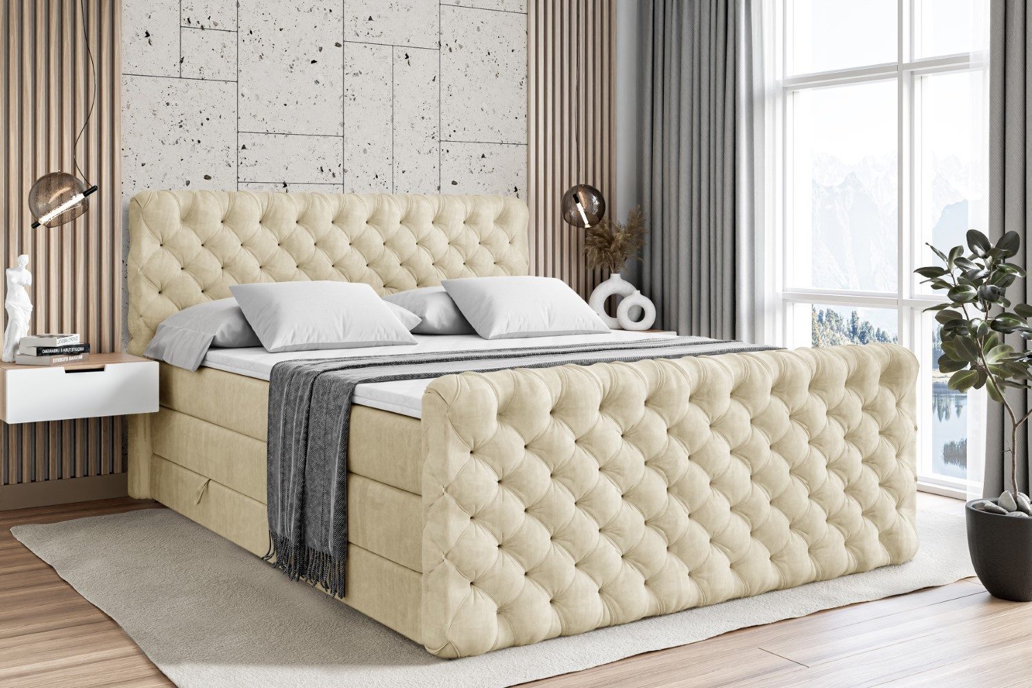 ALTDECOR Boxspringbett BOXI8-Z KING (Multipocket-Matratze H4 und H3 Matratze Bonellfederung Topper Kopfteil)