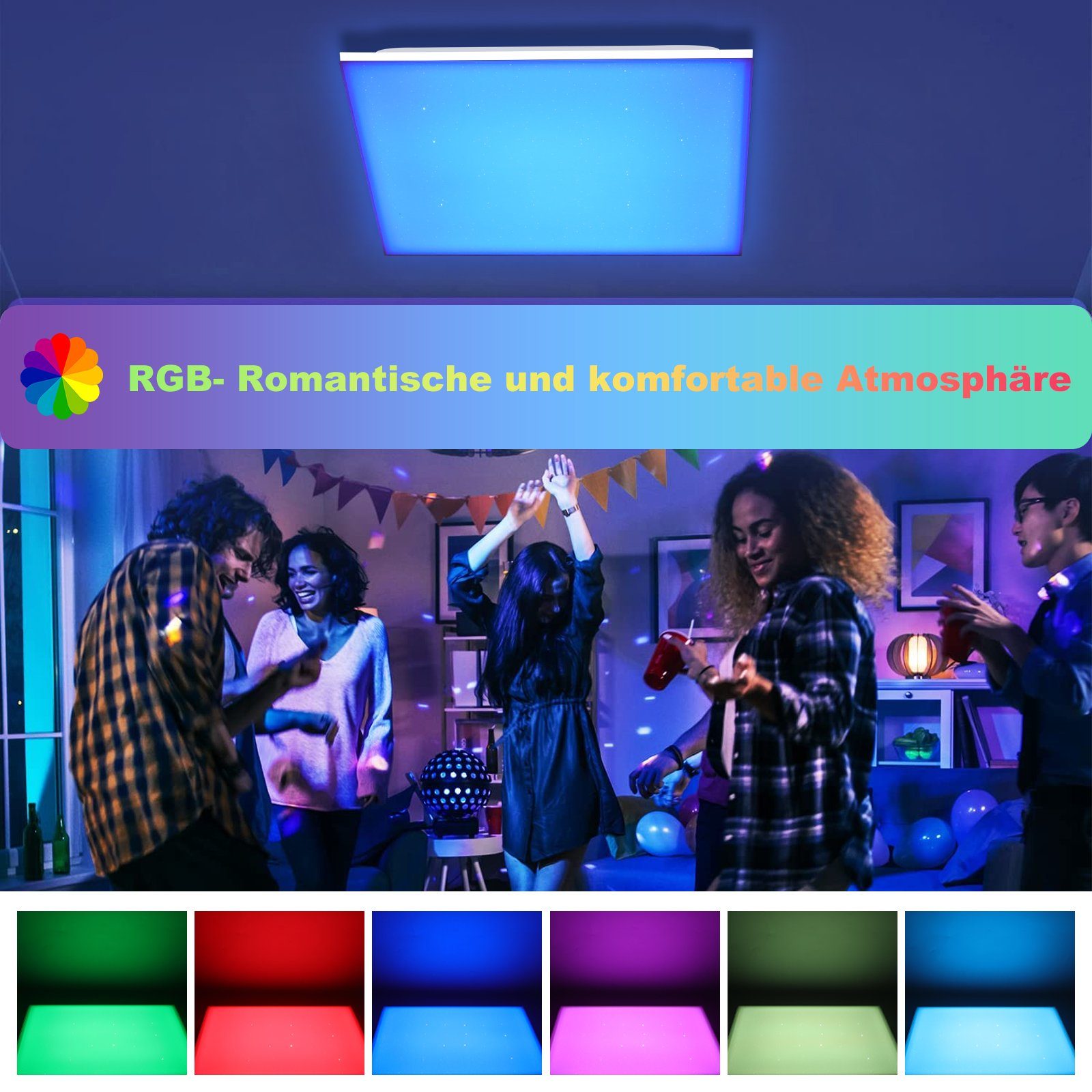 Nettlife LED Dimmbar für Farbwechsel, Schlafzimmer Wohnzimmer x LED Fernbedienung Küchen x Kinderzimmer, 6.5 30 18W, Flach RGB fest integriert, mit 30 Deckenleuchte Sternenhimmel cm