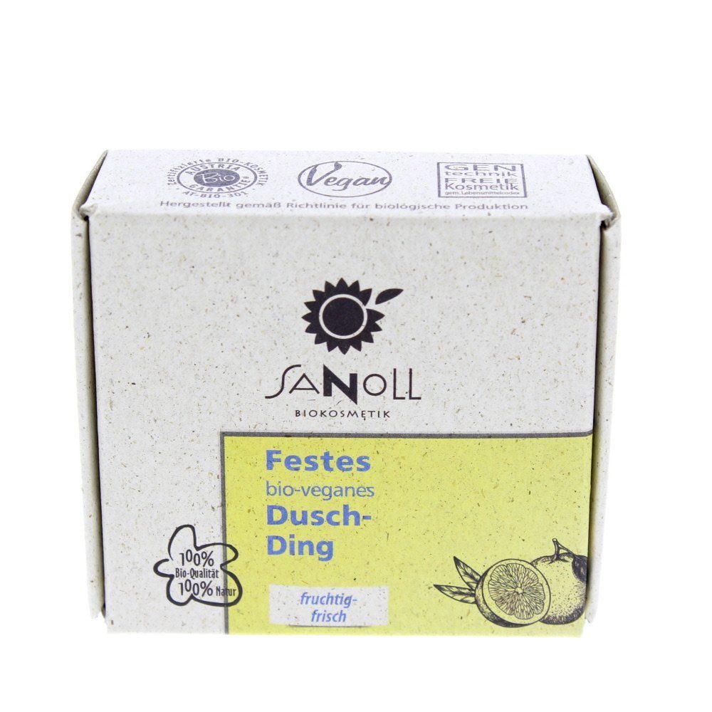 Sanoll Feste Duschseife Festes bio veganes Dusch Ding fruchtig frisch, 80 g