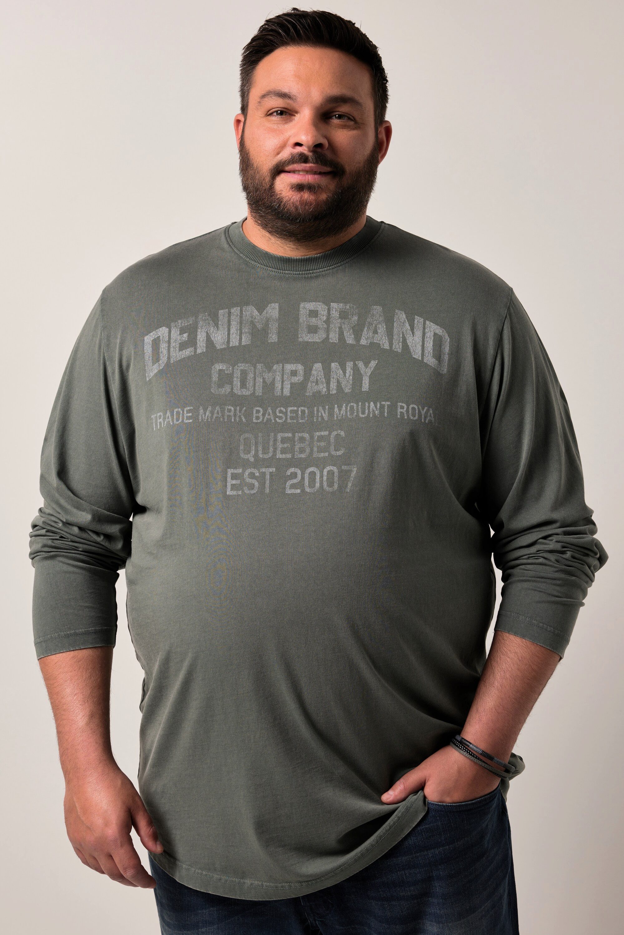 Men Plus T-Shirt Men+ Langarmshirt Brustprint Vintage Look bis 8 XL günstig online kaufen