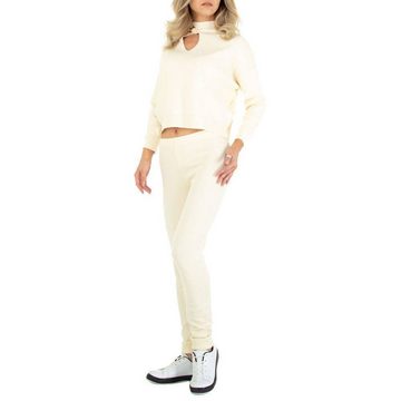 Ital-Design Freizeitanzug Damen Freizeit, Stretch Zweiteiler in Creme