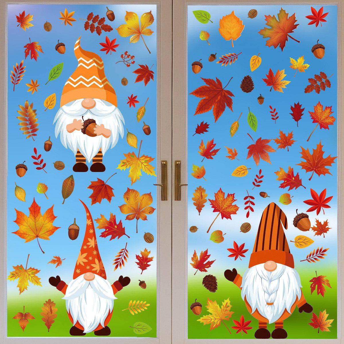 Sorvyzxn Fensterbild Herbst Fenstersticker 6 Bögen mit Ahornblatt, Thanksgiving Fensterdeko, Statische Fensteraufkleber – Bild 5 von 5