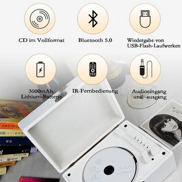 DOPWii Vintage Desktop Bluetooth 5.0 CD-Spieler mit Lautsprechern CD-Player (tragbarer CD-Spieler für Zuhause, Weiß/Braun)