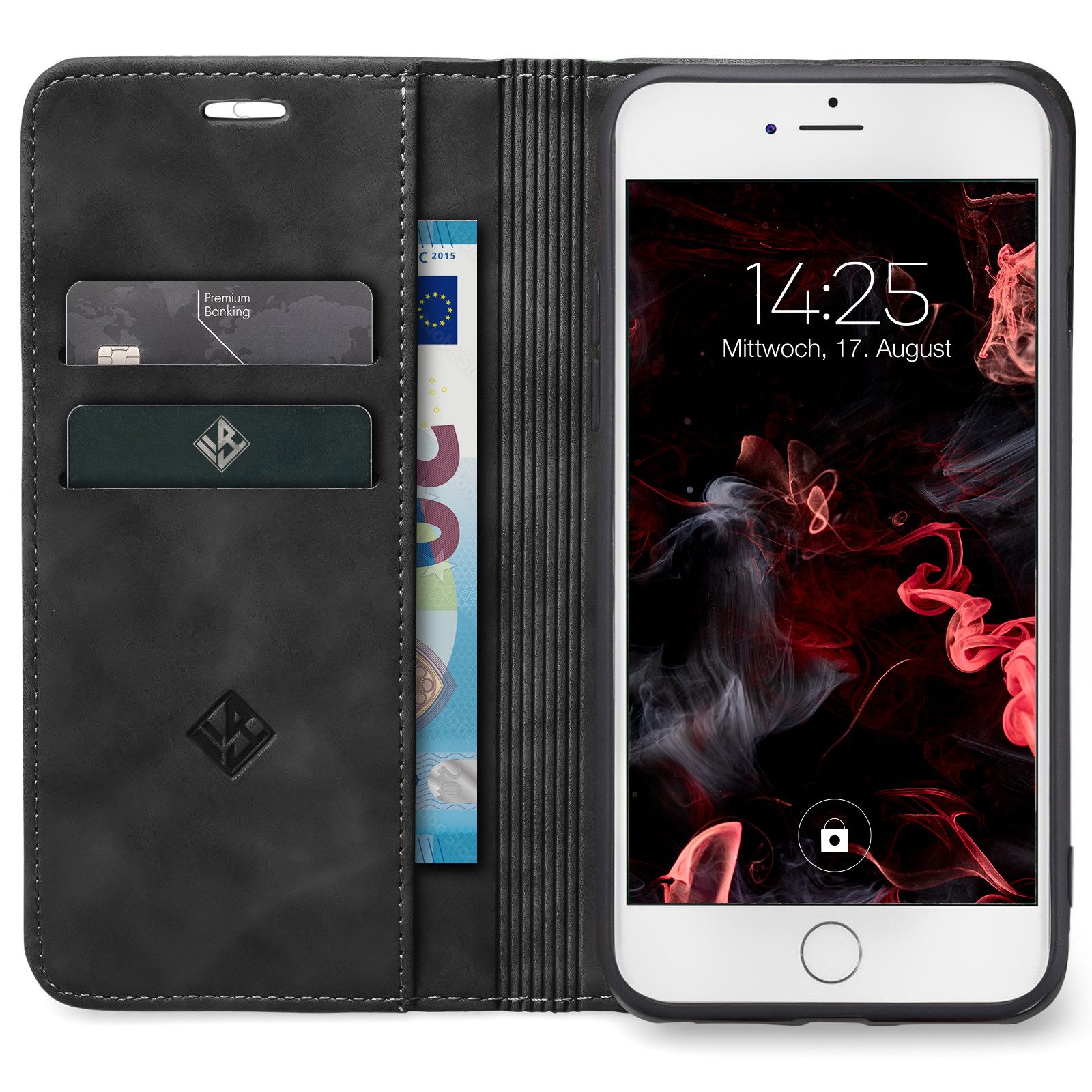 Tec-Expert Handyhülle Tasche Hülle für iPhone 7 Plus / 8 Plus 5.5 Zoll, 5.5", Cover Klapphülle Case mit Kartenfach Fliphülle aufstellbar
