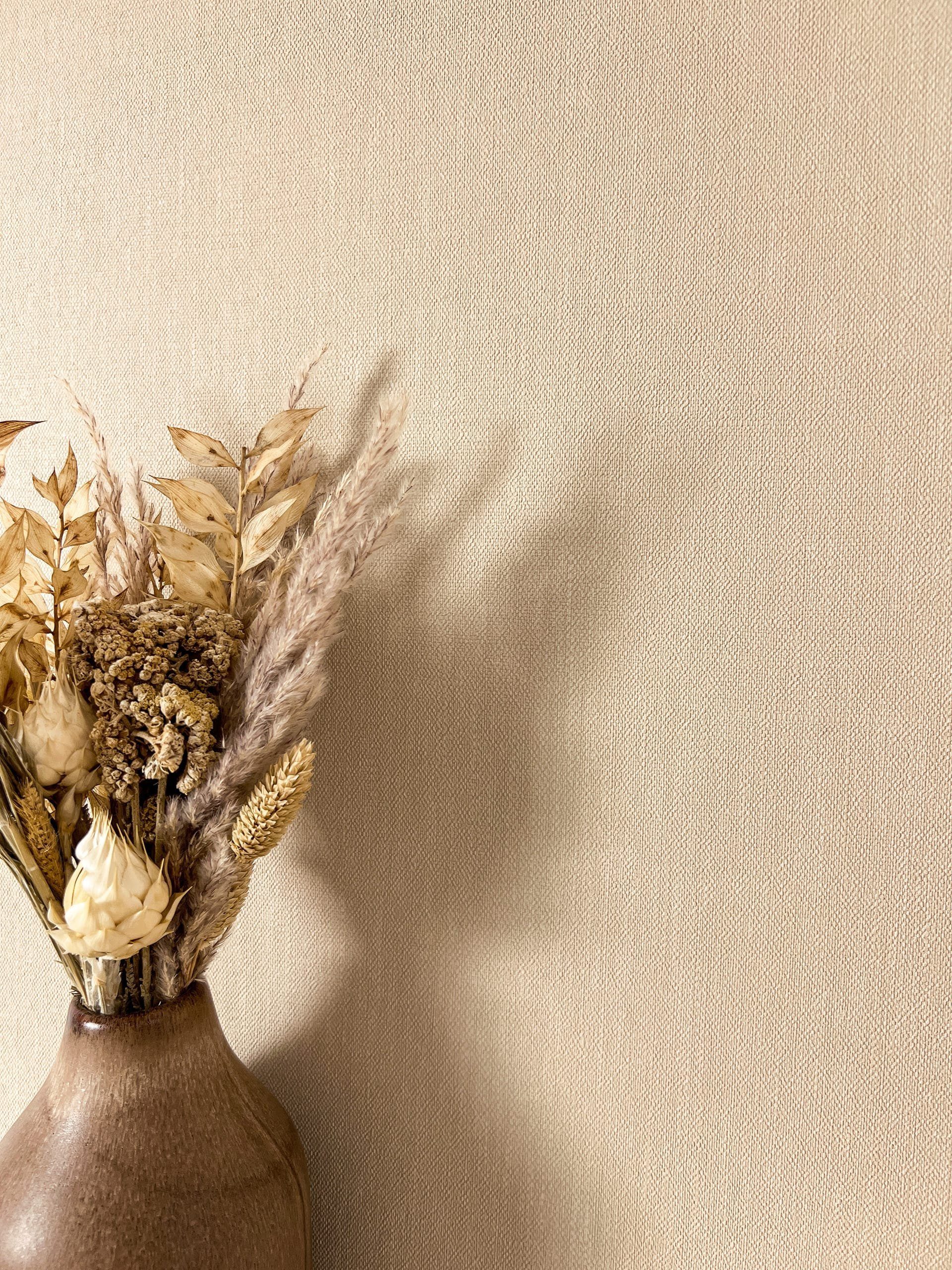 Newroom Vliestapete, Beige Tapete Uni Einfarbig - Unitapete Leinen-Optik Cr günstig online kaufen