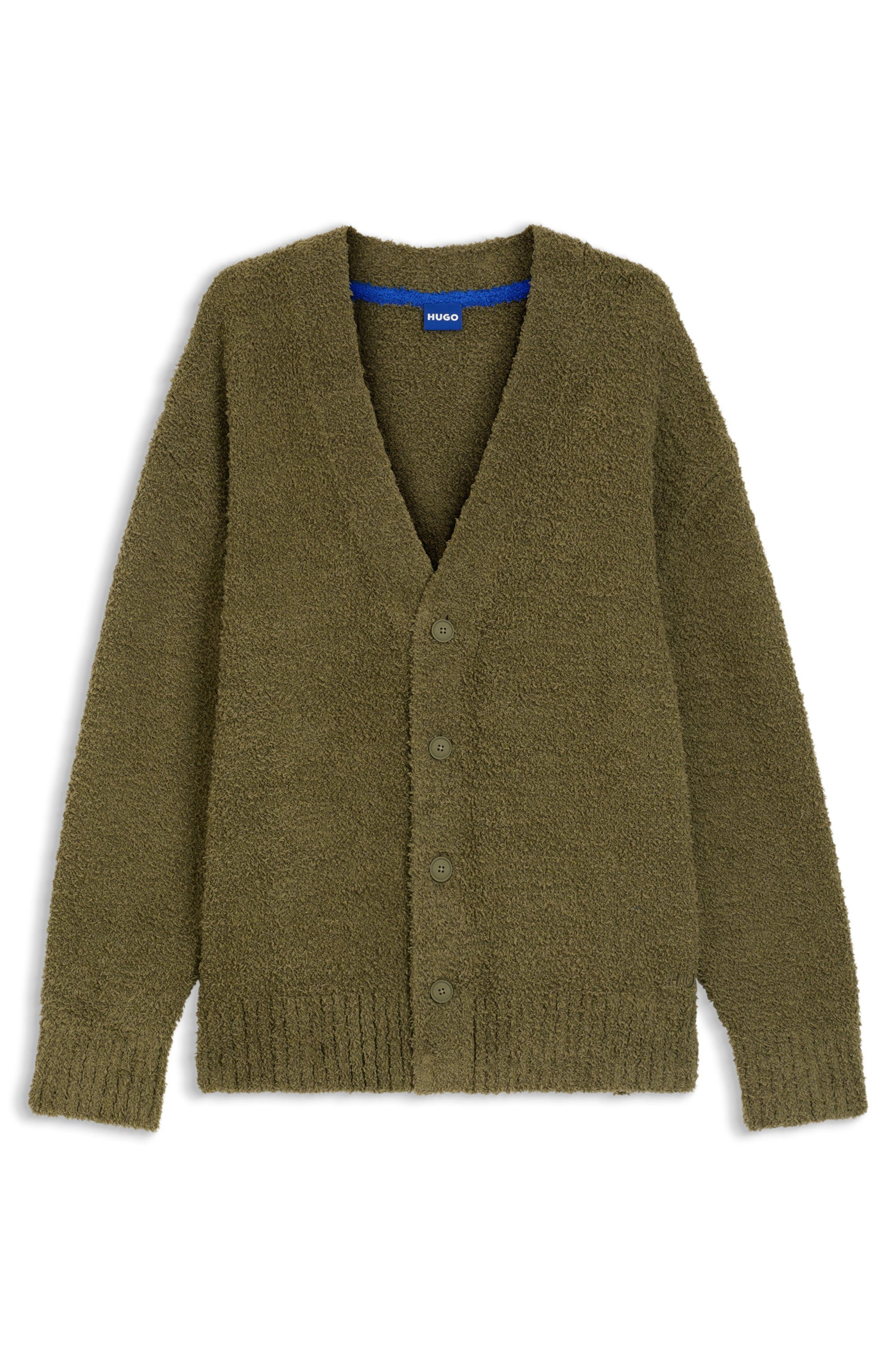 HUGO Strickjacke Sonou V-Ausschnitt, Oversized fit, Bouclé-Strick