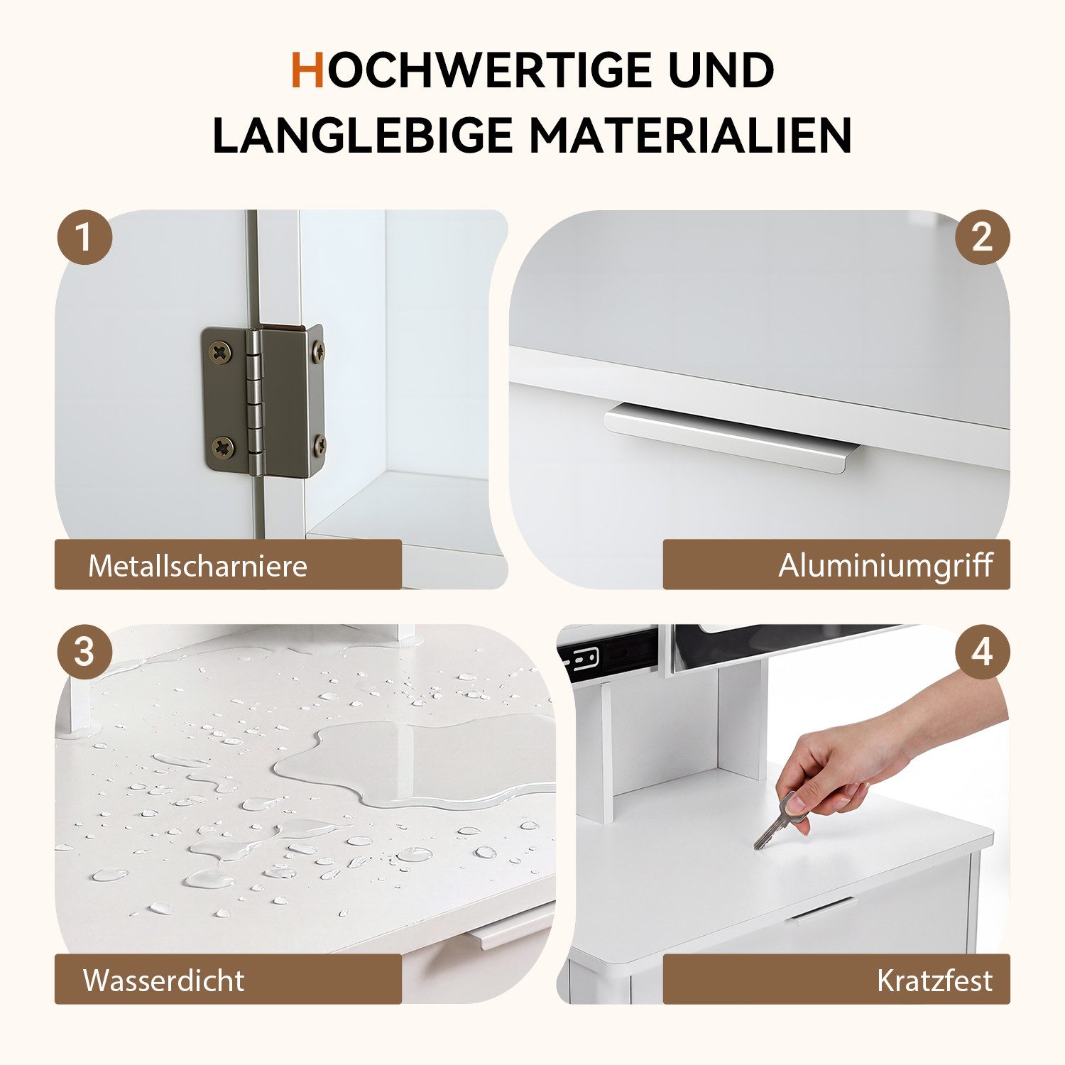 oyajia Schminktisch mit Spiegel und Hocker, 2 Schubladen, 80 x 36x 135cm (Kosmetiktisch mit LED-Beleuchtung und Schiebespiegel), 3 Lichtfarben,1 Seitenschrank, viel Stauraum, pflegeleicht
