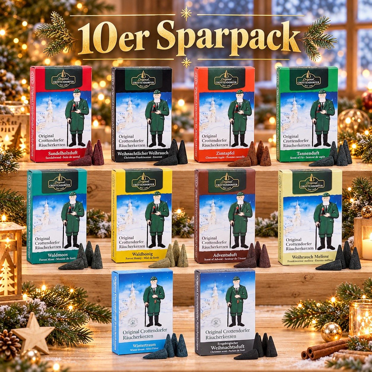 Crottendorfer Räucherkegel Crottendorfer Räucherkerzen Set-Weihnachtswelt 10er Pack (Packung, 10 x 24 Stück), 100% Made in Germany