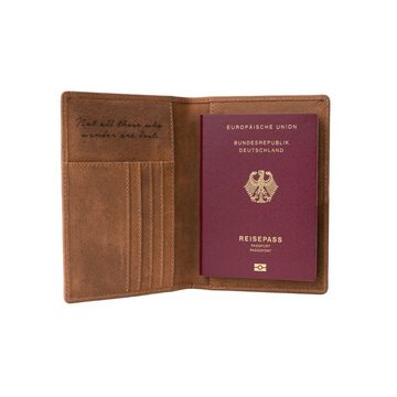 DRAKENSBERG Brieftasche Reisepasshülle »Pete« Havanna-Braun, Lederhülle für Reisepass mit Kartenfächern, Reisezitat, RFID-Schutz