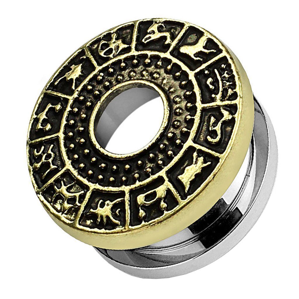 Plug Piercing mit Sternzeichen aus Edelstahl Gold IP