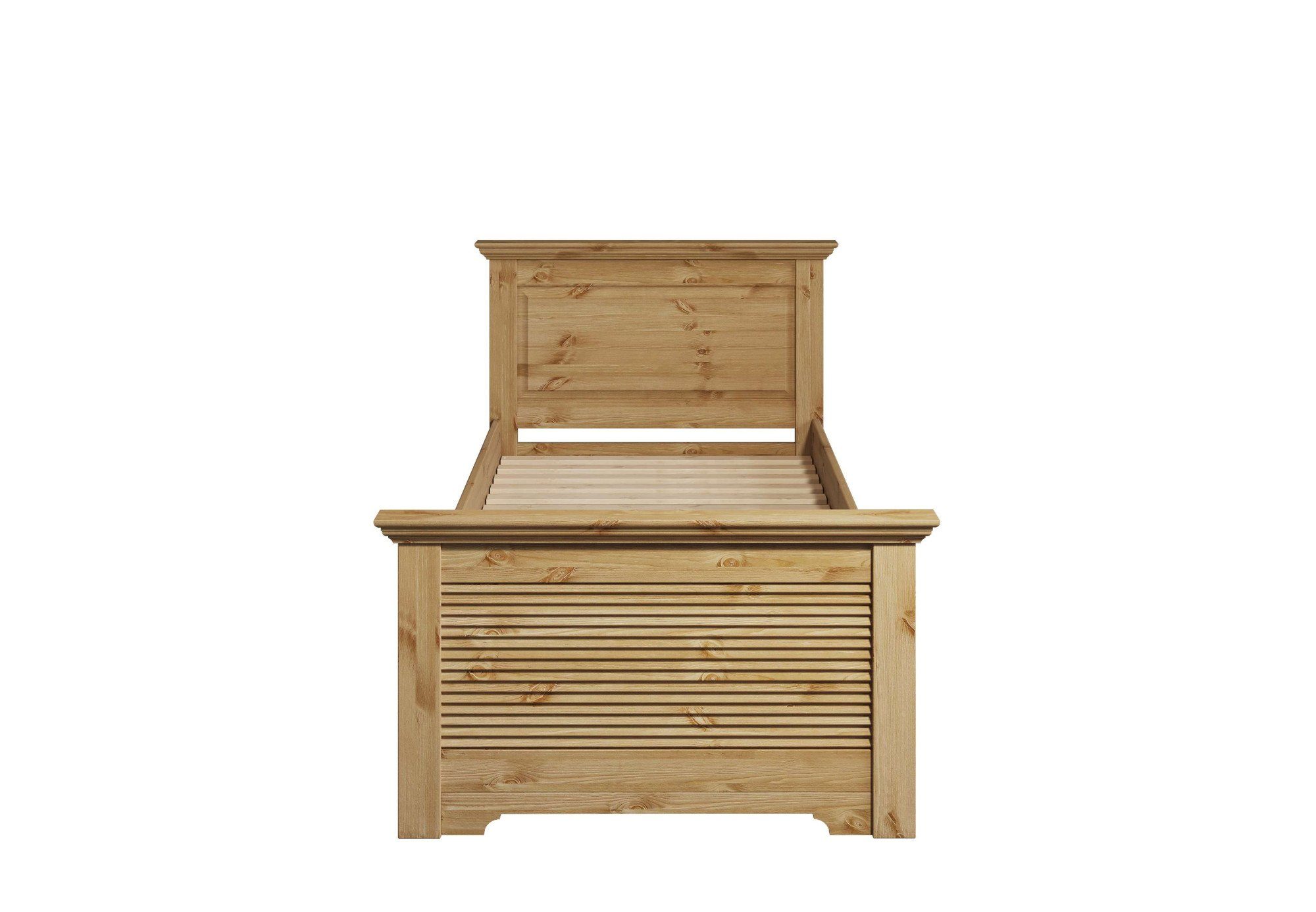 OTTO home Bett Rauna, Landhausstil, edles Design mit Lamellen und Kassetten, 2 Farben (Breite/Belastbarkeit 180cm=220 KG, 90cm=120KG), FSC® zertifiziertes Kieferholz, massive Qualität mit Lattenrost