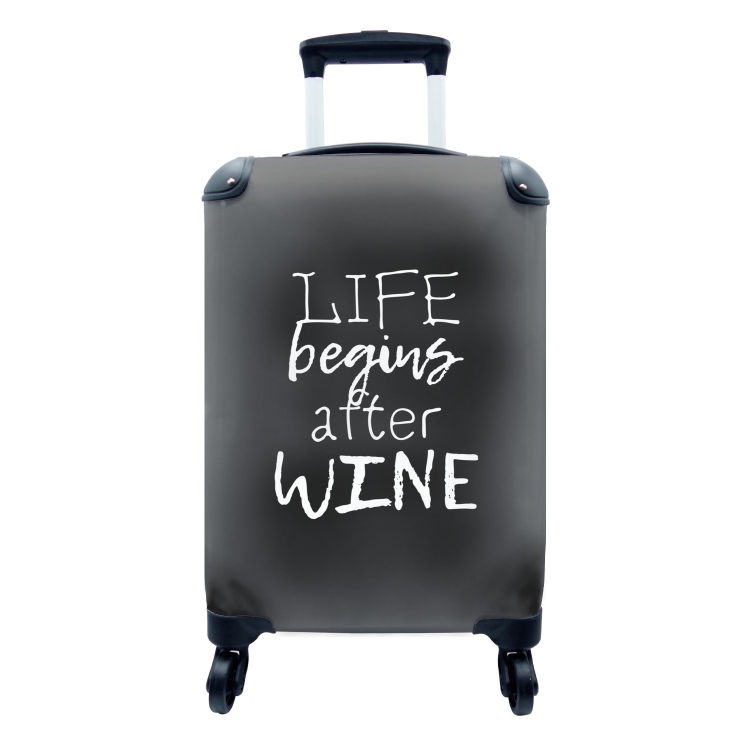 Reisekoffer Rollen, - MuchoWow nach 4 Leben mit Zeit -, Wein dem Das Ferien, - Trolley, Trinken Text Reisetasche zum rollen, beginnt Handgepäckkoffer Handgepäck Wein für -