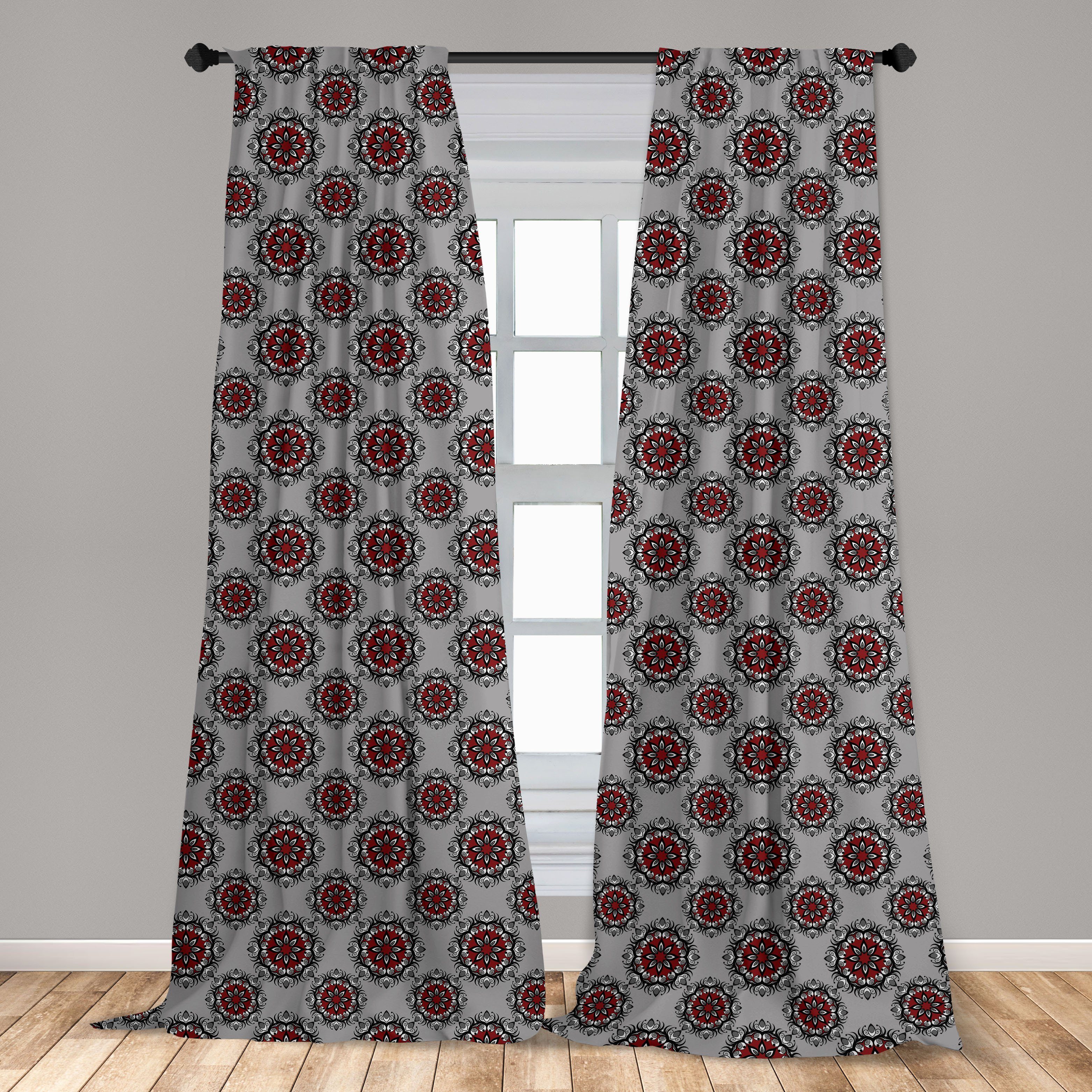 Gardine Vorhang für Wohnzimmer Schlafzimmer Rose Dekor, Microfaser, Burgund Marokkanische Blume Abakuhaus