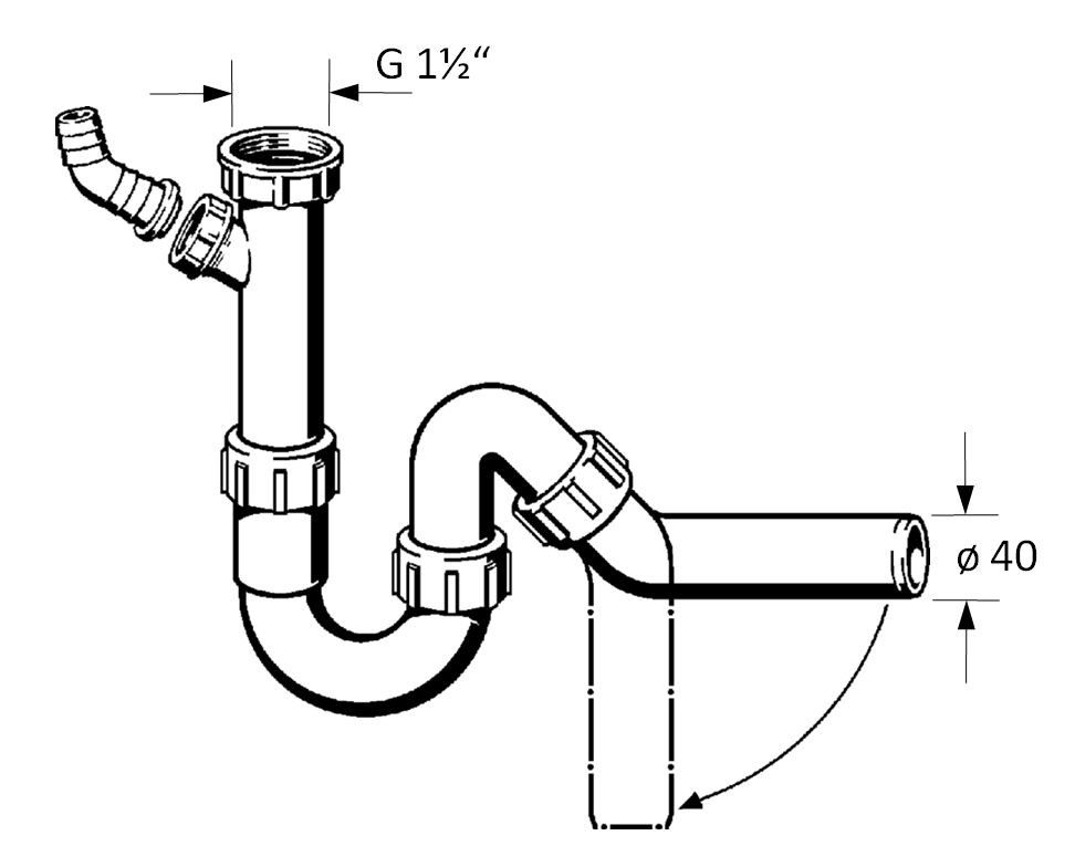 Viega Anschluss-Set VIEGA Röhren-Siphon Weiß Kunststoff Ablaufbogen 45° DN 40