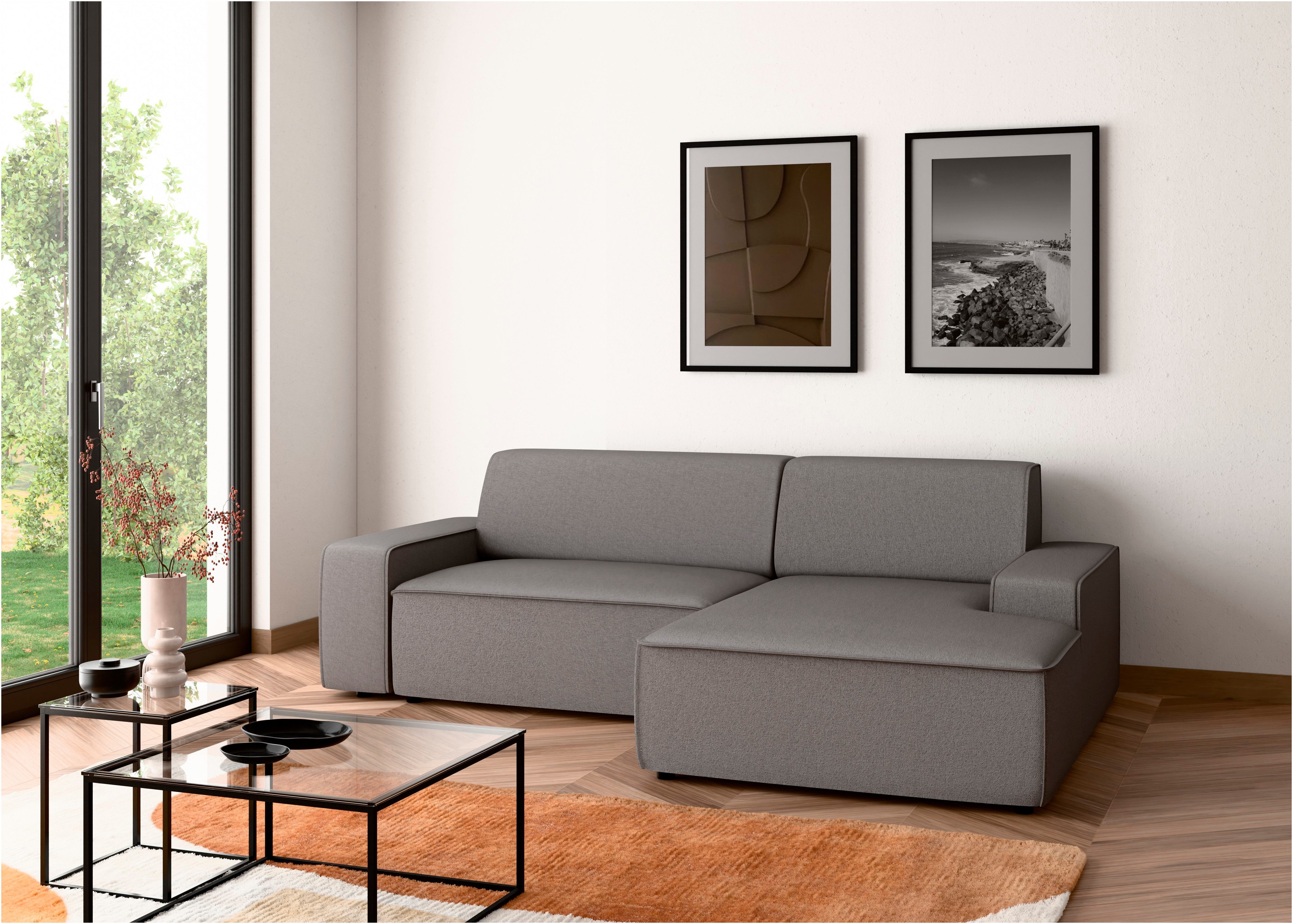 TRENDMANUFAKTUR Ecksofa Graz, wahlweise mit Sitzvorschub und Bettkasten, L-Form, Breite 246 cm, in Cord-, haustierfreundlichem LEO Struktur- oder LUMOS-3D-Bezug