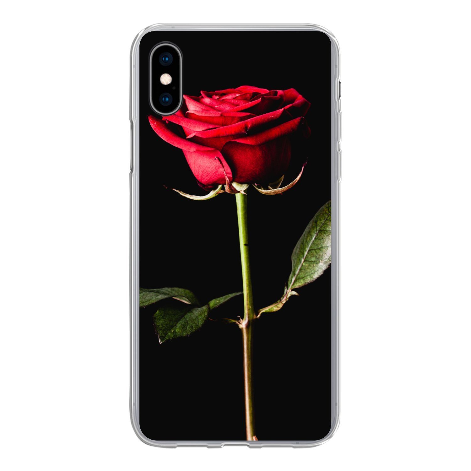 MuchoWow Handyhülle Eine rote Rose auf schwarzem Hintergrund, Handyhülle  Apple iPhone Xs, Smartphone-Bumper, Print, Handy