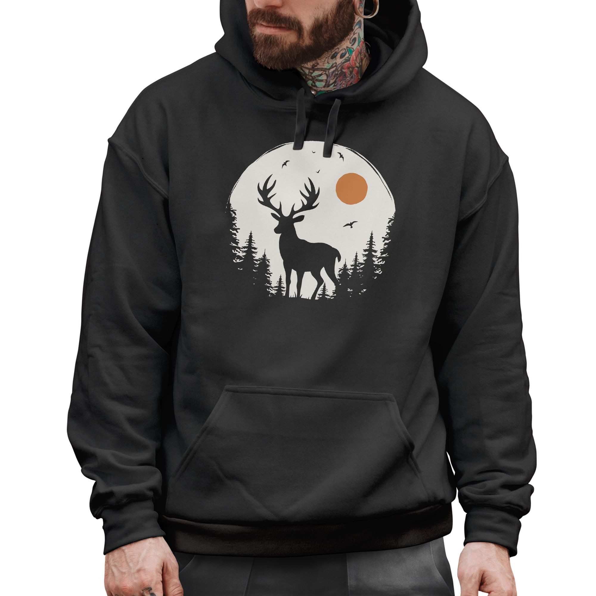 Neverless Hoodie Hoodie Herren Aufdruck Hirsch Wald Outdoor Natur Wildnis